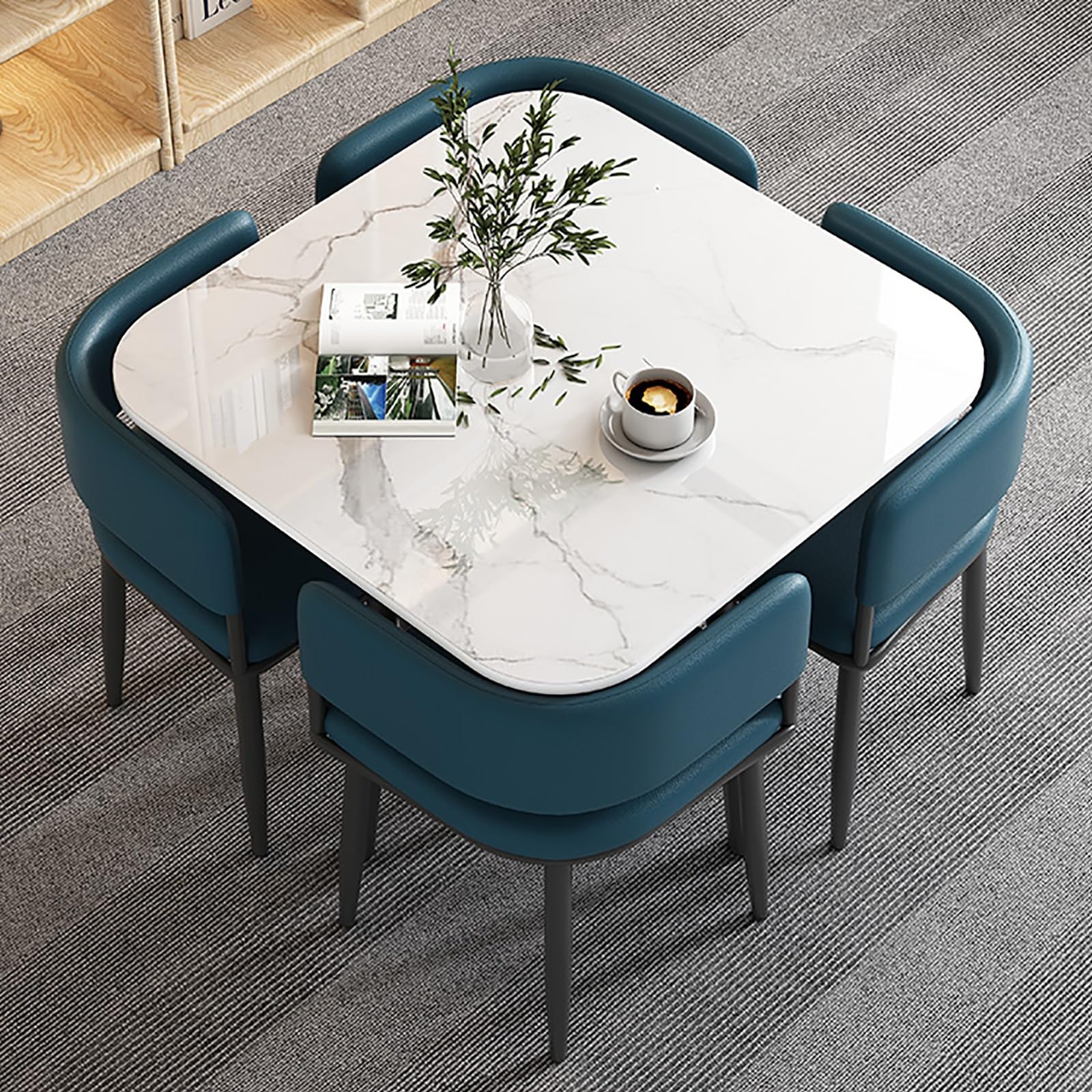 Modern Square Dining Table Set with Chairs Compact Office Reception Club Table for Meeting Room Blue