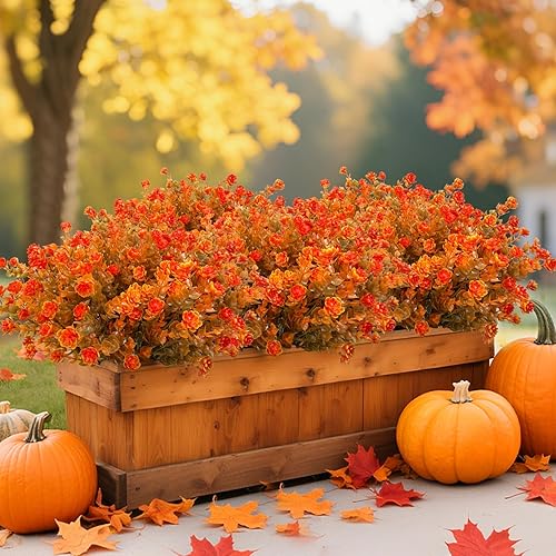 Miniatura 3 de 20 paquetes de flores artificiales de otoño para exteriores, decoraciones de otoño, resistentes a los rayos UV, plantas falsas de plástico,
