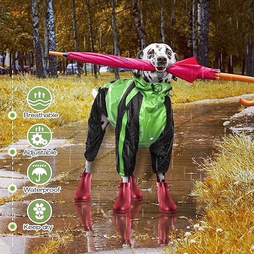 Miniatura 3 de Chubasquero para perros - Chaqueta impermeable y ligera para perros grandes - Poncho ajustable para mascotas con 4 patas y capucha - Chaleco a