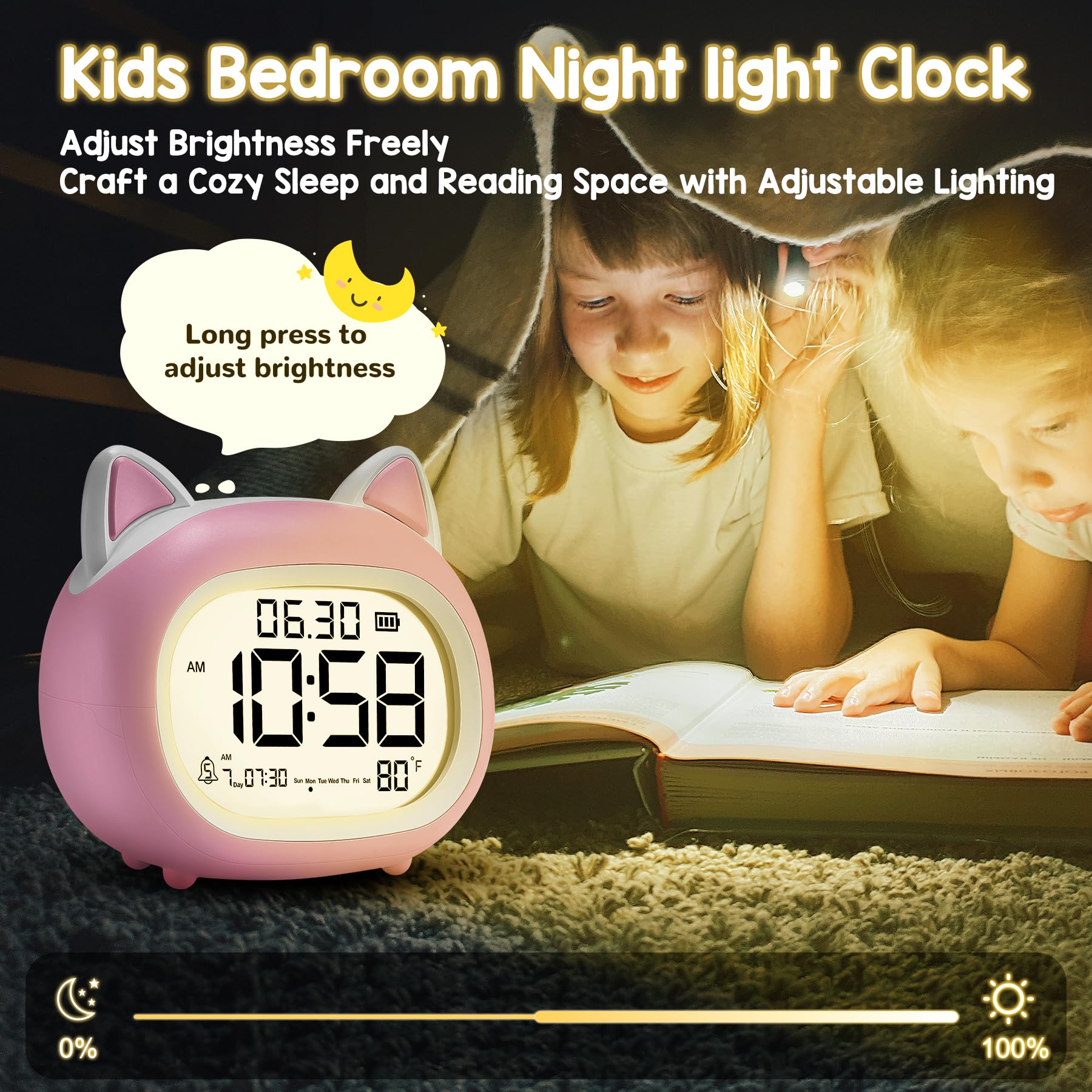 Digitaler Kinderwecker Kleinkinder Nachtlicht Uhr für Schlafzimmer, Katzenwecker mit Schlaftraining, Geburtstagsgeschenk für Mädchen Junge Kinder