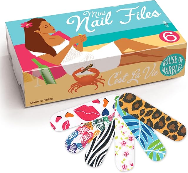 House of Marbles Six Mini Nail Files, 6 Double-Sided Fine-Grit Emery Boards in Illustrated Box, 6cm Travel Man