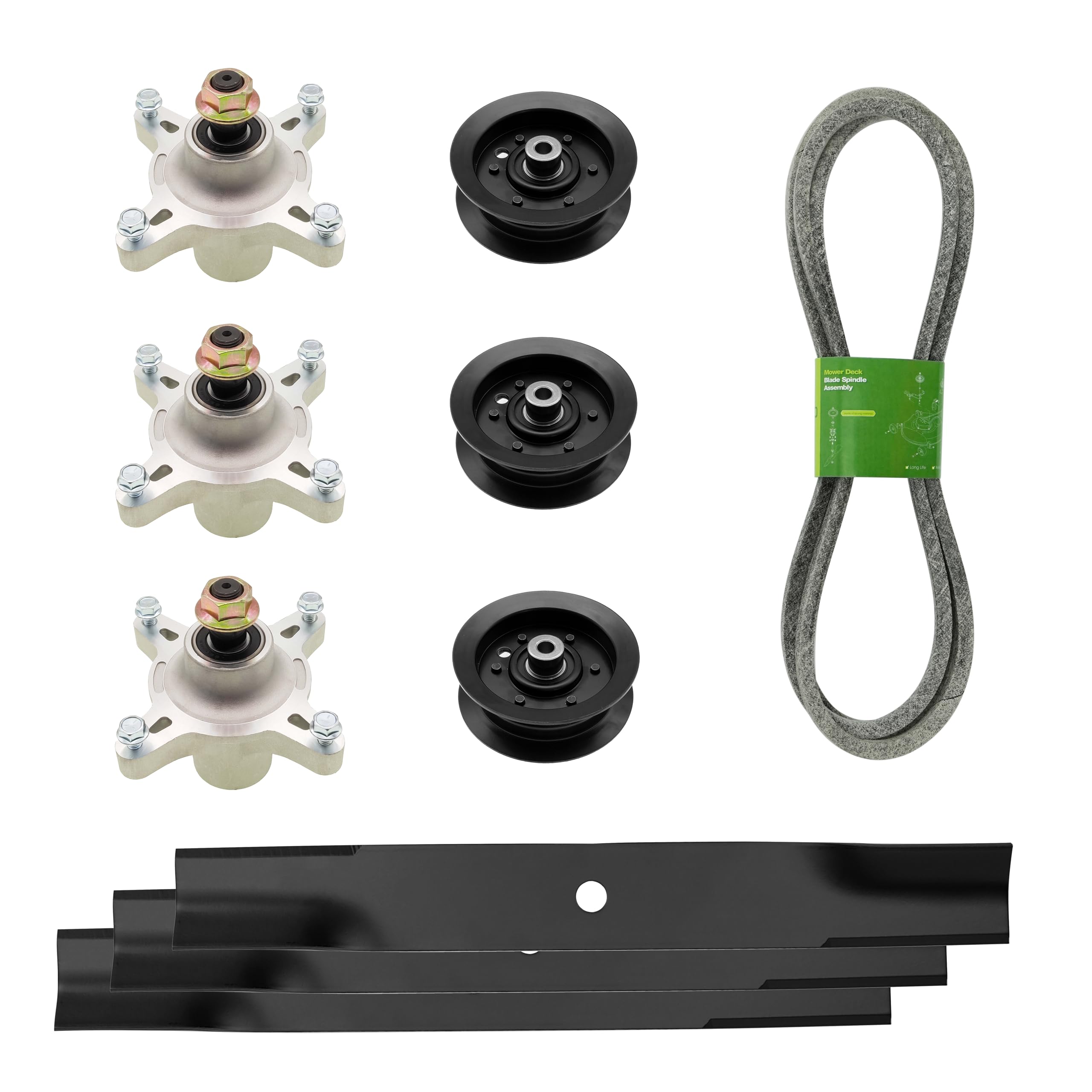 q&p Deck Rebuild Kit fit for Blades Pulley Spindles Belt Toro TimeCutter Z5000 Z5020 Z5030 Includes (3) Spindle 117-7268 (3) Idler Pulley 106-2175 (1)