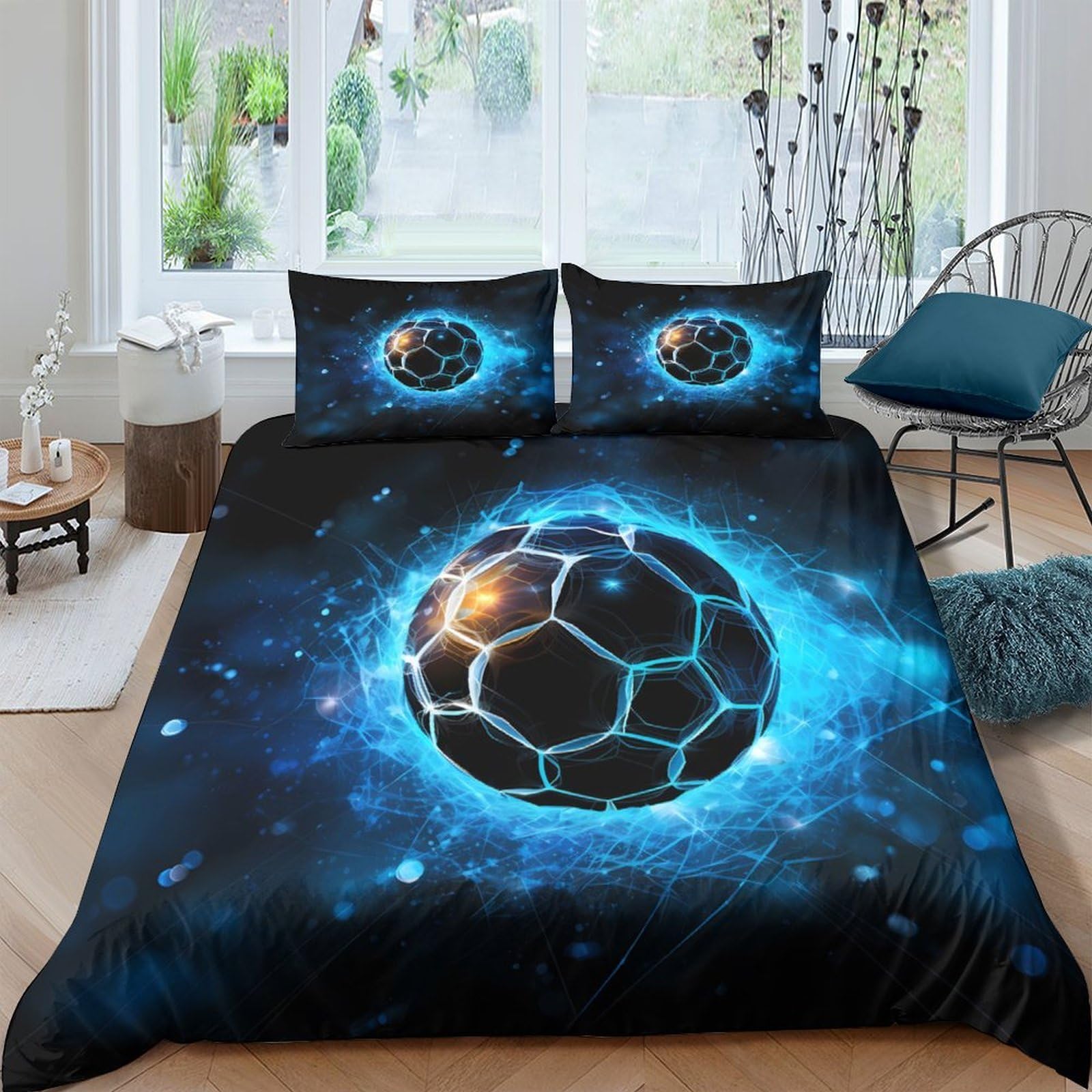 XFKLYNVCJ 3D Printed SoccerBall Duvet Cover Polyester DigitalArtStyle_ Bedding Cover Wrinkle Resistant Machine Washable for College Bedroom Uni Dorm Student Bedding Use Double（200x200cm）