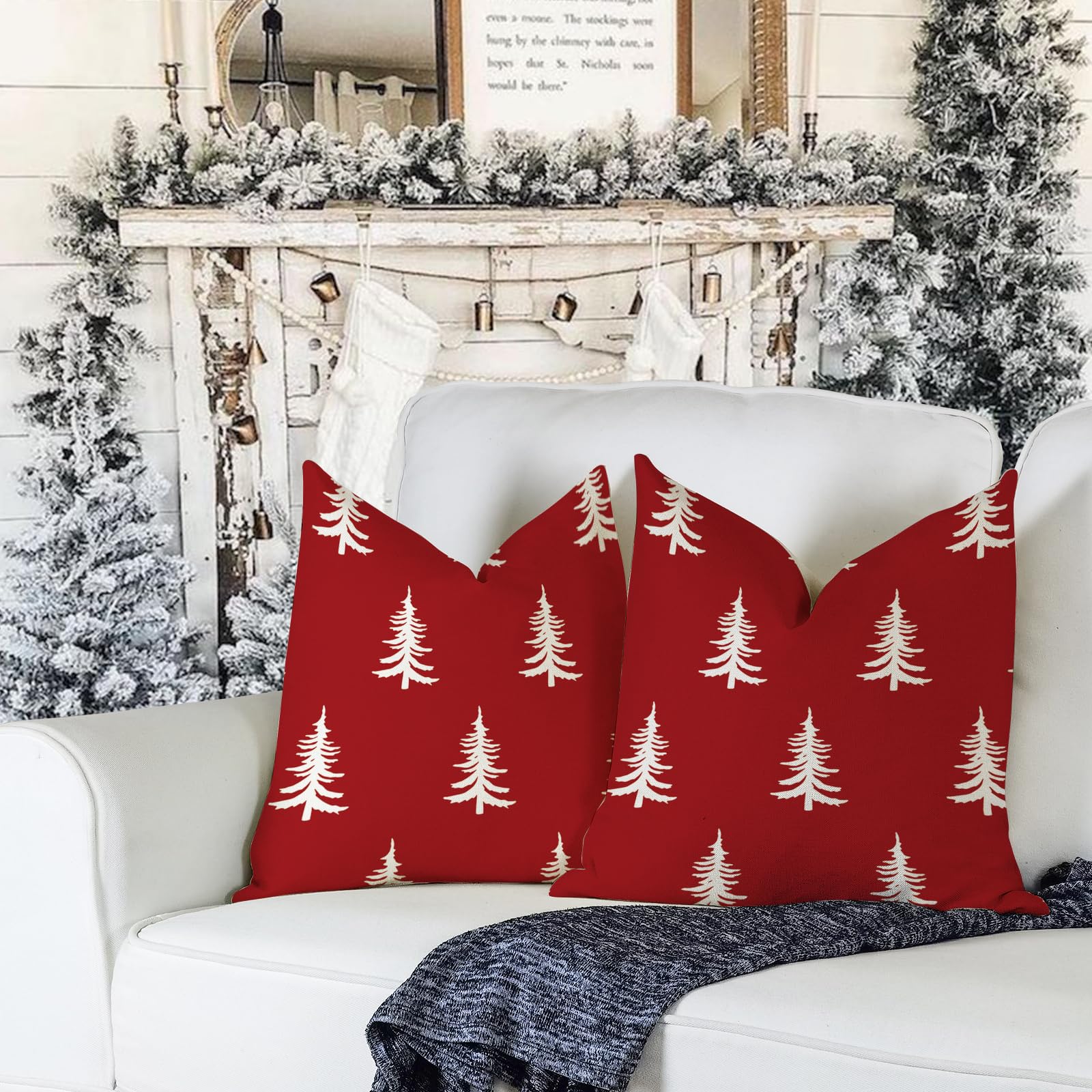 Lot De 2 Housses De Coussin Noël 40x40 Cm - Motif Flocons De Neige Rouge Et Or - Décoration Salon Canapé Moderne