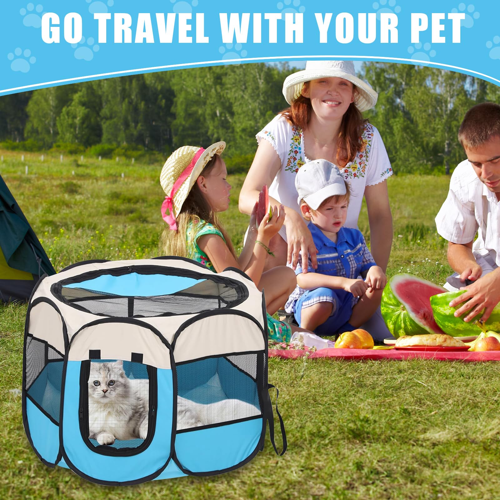 Recinto Cani da Interno, Recinto Pieghevole per Cani e Gatti, Recinti Gioco per Cane, Box Pieghevole per Cane, Portatile Recinto per Animali pour Gatti, Cani, Conigli (Blu Recinti, S)