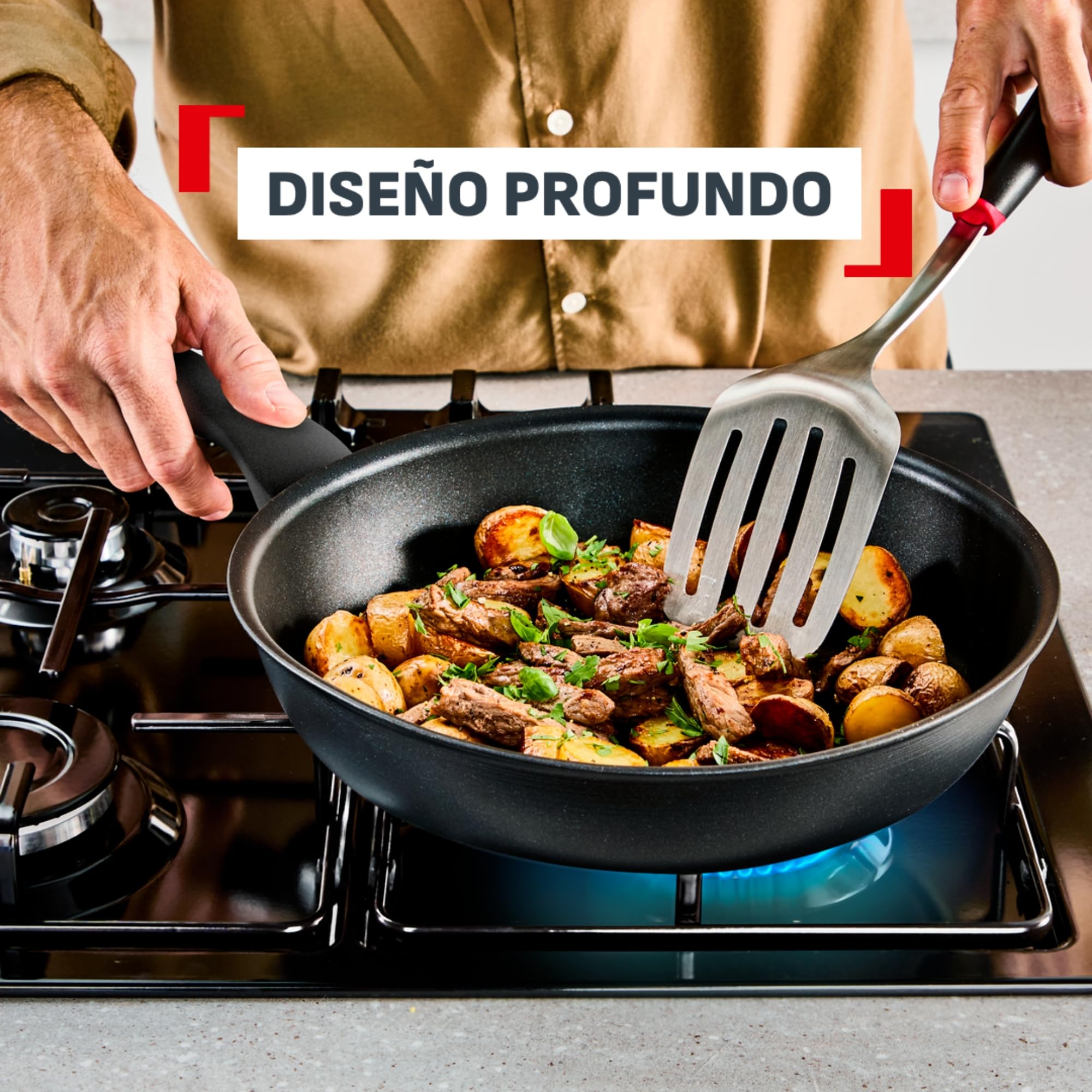 Tefal Explore - Set de 2 Sartenes 24/28 cm, Mango fijo, Aluminio, Recubrimiento FusionCore Antiadherente, Apto inducción, Thermo-Signal