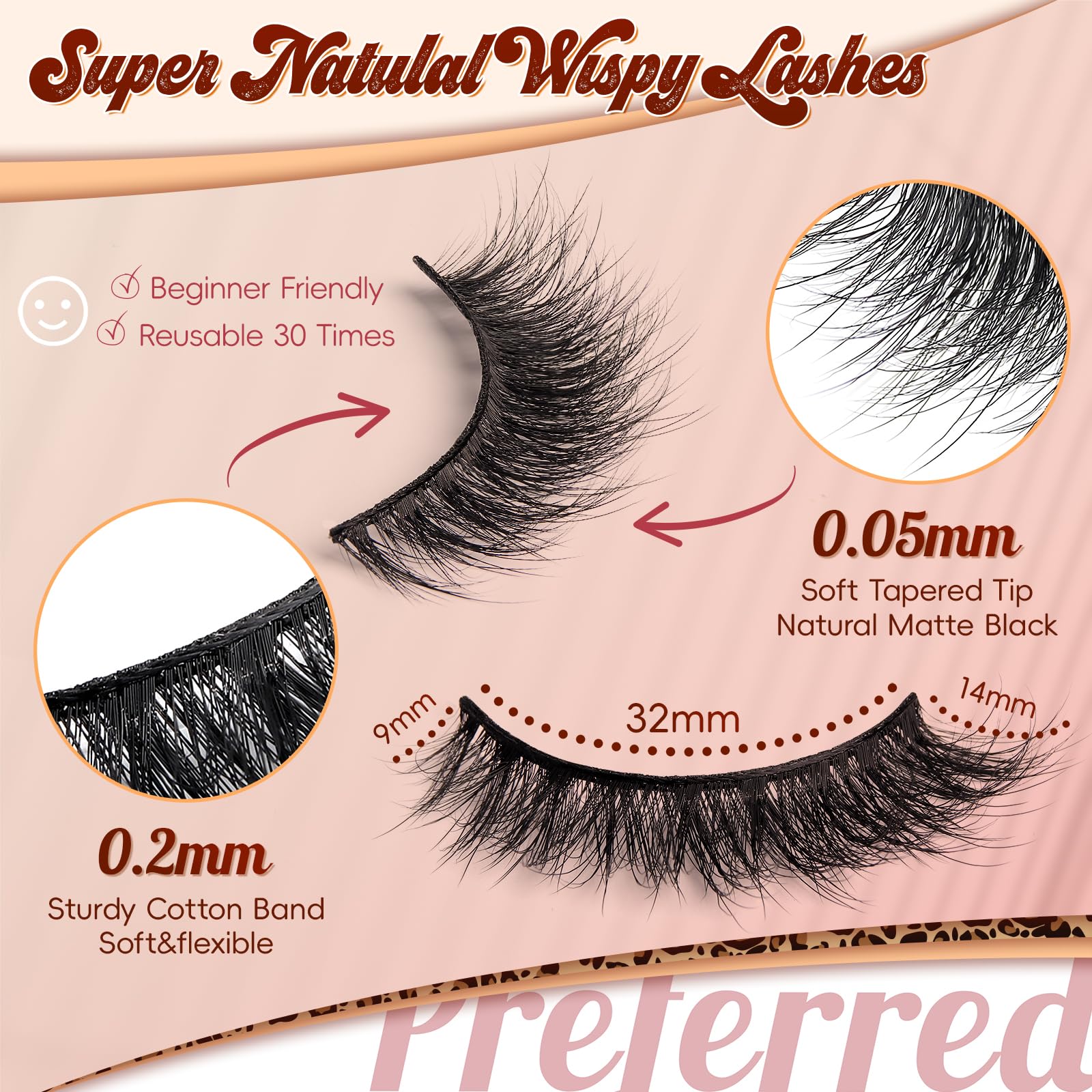 VYRILA Wispy False Eyelashes 0.05mm PBT Fiber Strip Lashes, 0.2mm Superfine Band Natural Cat Eye Lashes - Image 2