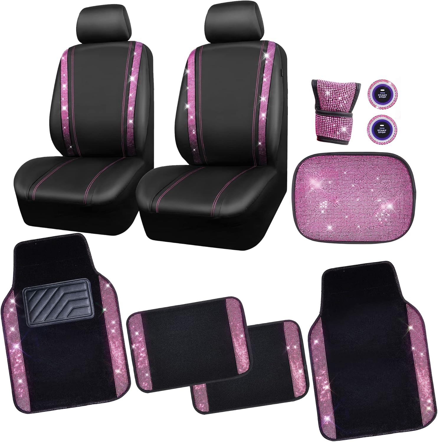 CAR PASS Bling Rhinestone Diamonds Car Seat Covers Leather