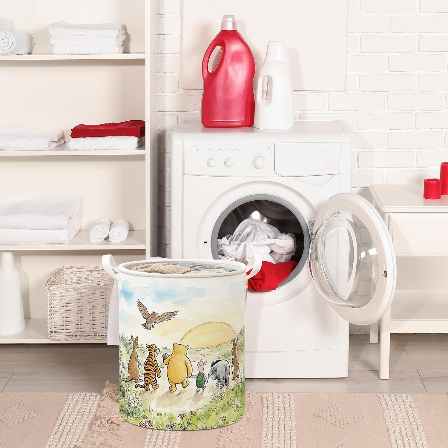 Classic Bear Foldable Canvas Laundry Storage Basket With Waterproof PE Coating, Kids, Boys And Girls Room Clothes Storage, Nursery Bathroom And Bedroom Supplies & Accessories-A19