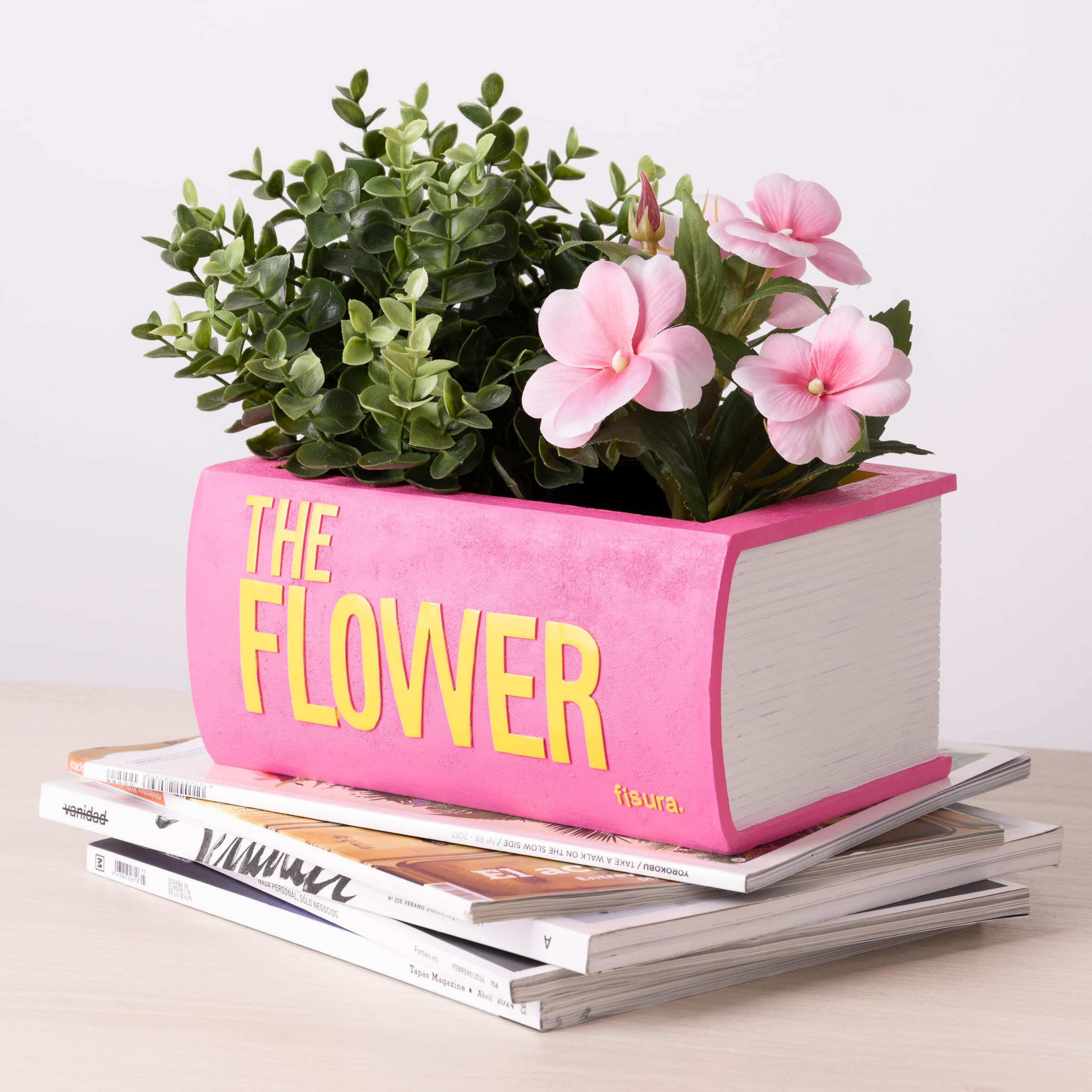 Fisura - Original flower pot in the shape of a book. Gift Planter. Unique Decoration. Decorative pot. Resin flowerpot. Size: 10.5 cm x 14.5 cm x 22 cm (Pink book) - Image 4