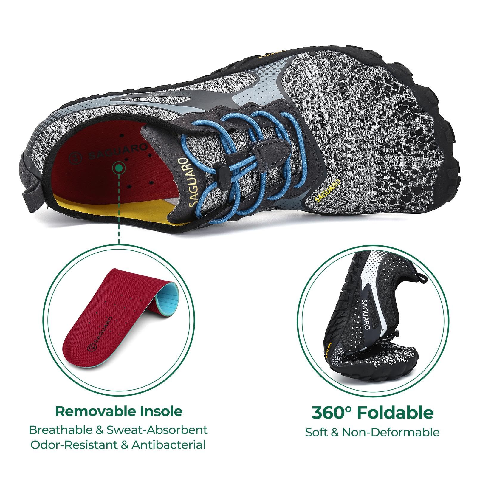 SAGUARO Barefoot Shoes Uomo Donna Scarpe Barefoot - Scarpe Minimaliste Scarpe da Palestra - Traspiranti Scarpe da Scoglio - Punta Larga e Suola a Goccia Zero Nero Fumoso,Gr.35-48 EU