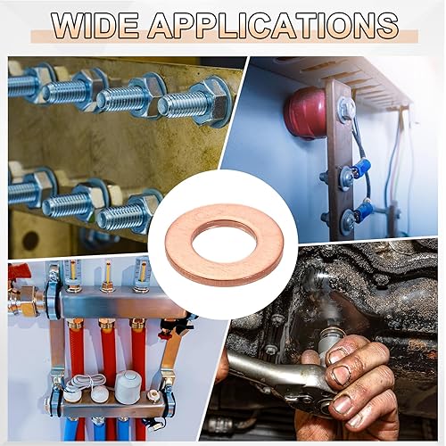 Miniatura 6 de uxcell 75 anillos de sellado de arandela plana M6 de cobre, 0.236 in ID 0.472 in OD 0.039 in de grosor, arandelas de trituración de cobre, junta