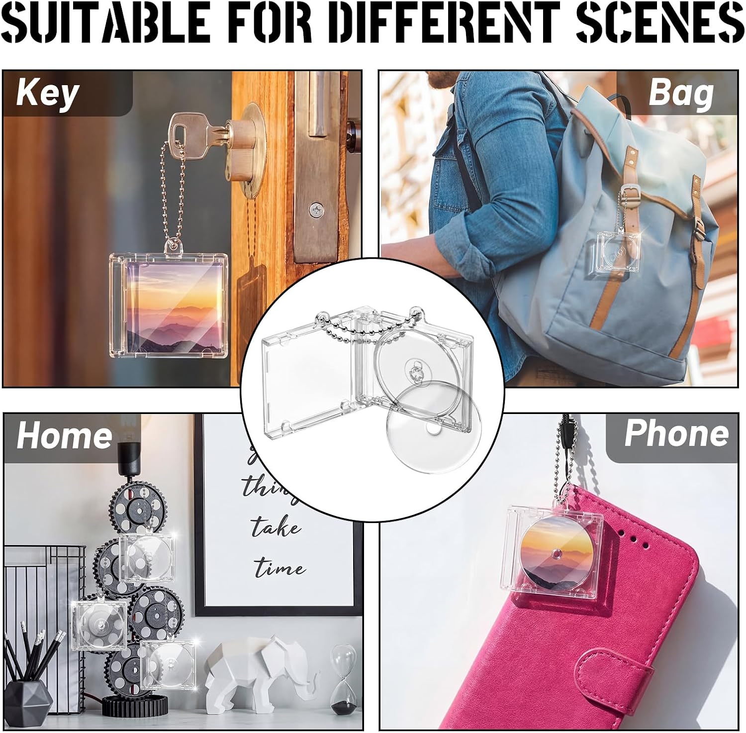 Misdary 40 Pcs Mini Cd Keychain Album Cases DVD Cover Bulk, Chain