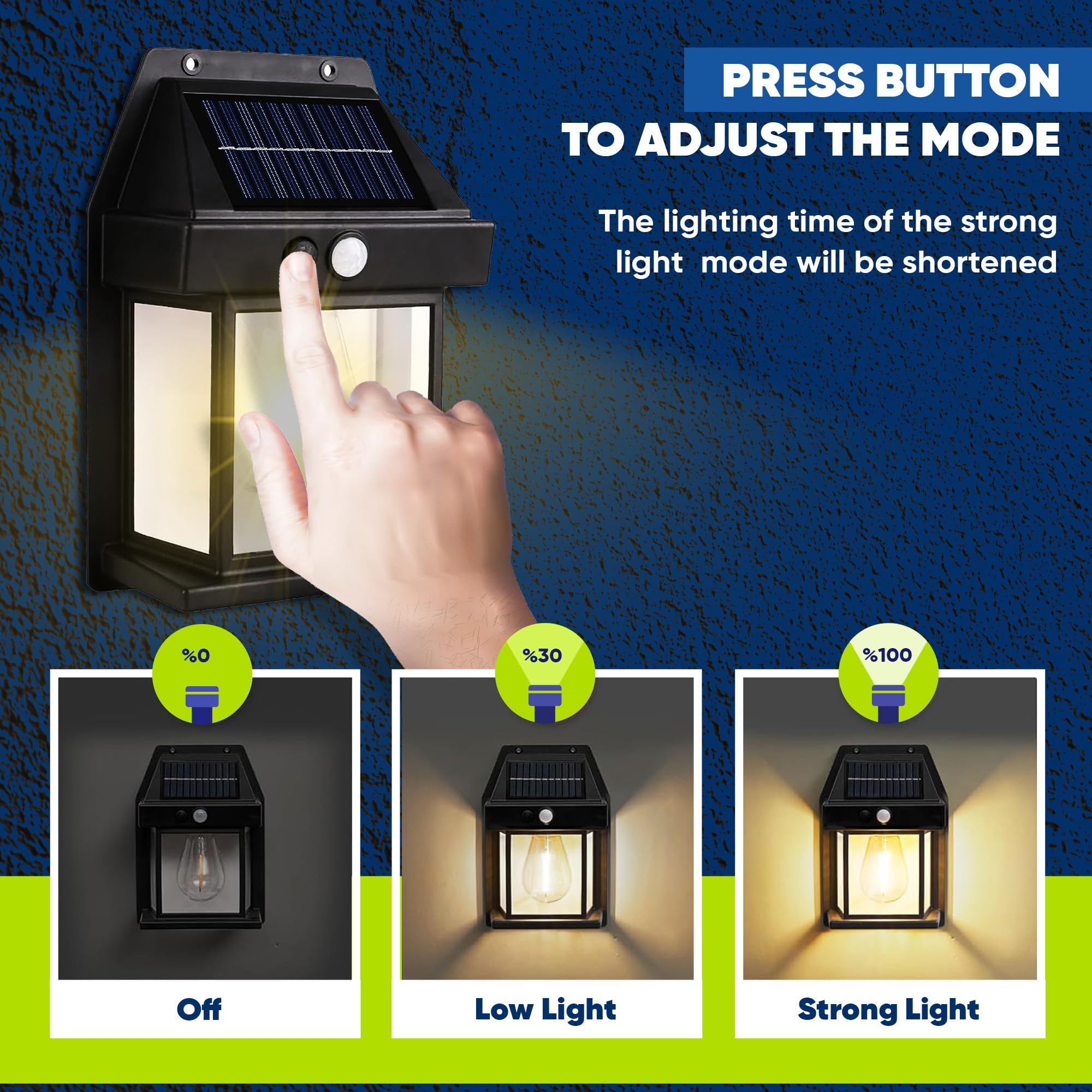 Solar Laternen Wandleuchten Außen mit 3 Modi, Dämmerung bis Morgendämmerung Bewegungsmelder Lichter, IP65 Wasserdicht, Outdoor Solarleuchten für Haus, Veranda, Garage, Hof (1 Pack)