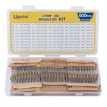 Resistor Assortment Kit - 50 Values, 1/4W 0 to 10M Carbon Film Resistors, 5% Tolerance, 500 Pcs