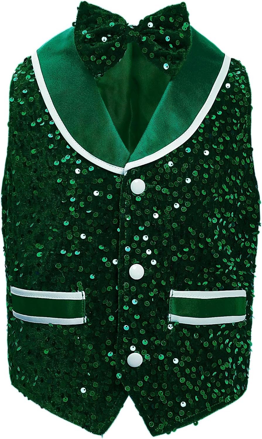 ACSUSS Kids Boys Girls Sleeveless Shiny Sequin Vest Sparkly Button Down Velvet Tuxedo Waistcoat for Wedding