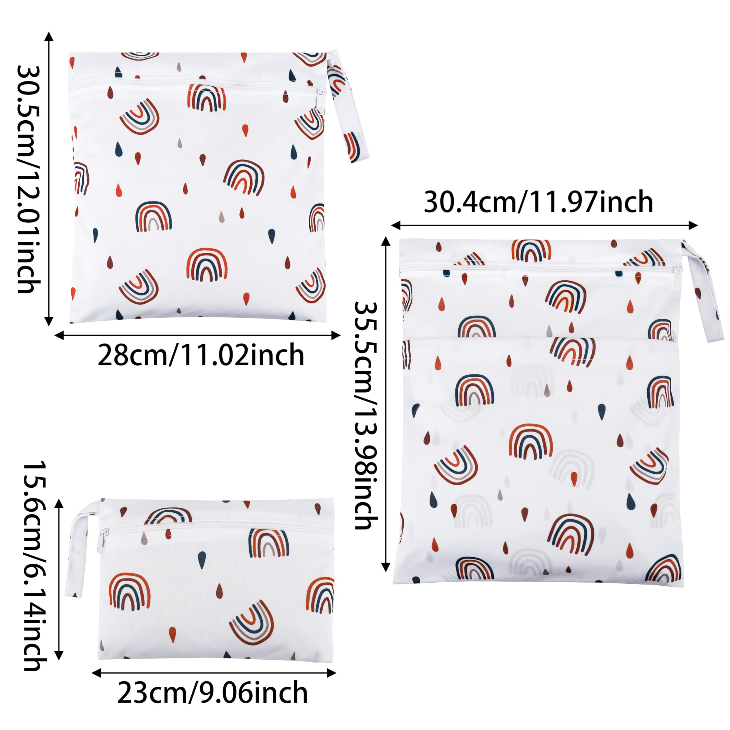 Zocipro 3Pcs Grand Sac à Couches Lavables, Réutilisable et Imperméable pour Bébé - Zippé pour Voyages (Arc-en-Ciel)