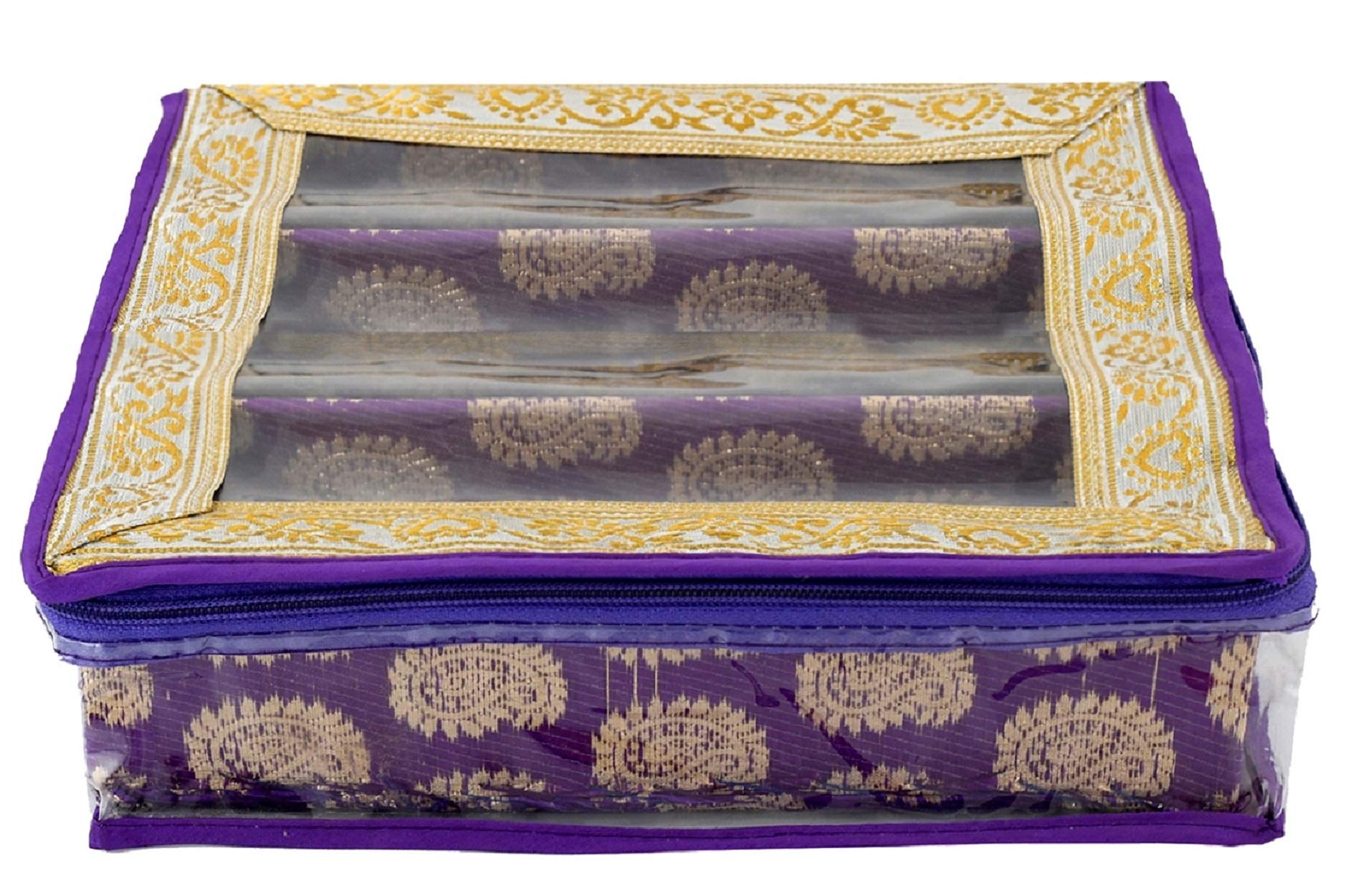 Kuber Industries Exclusive Carry Design Brocade Hardboard Three Rod Bangle Box (Purple) -CTLTC38769