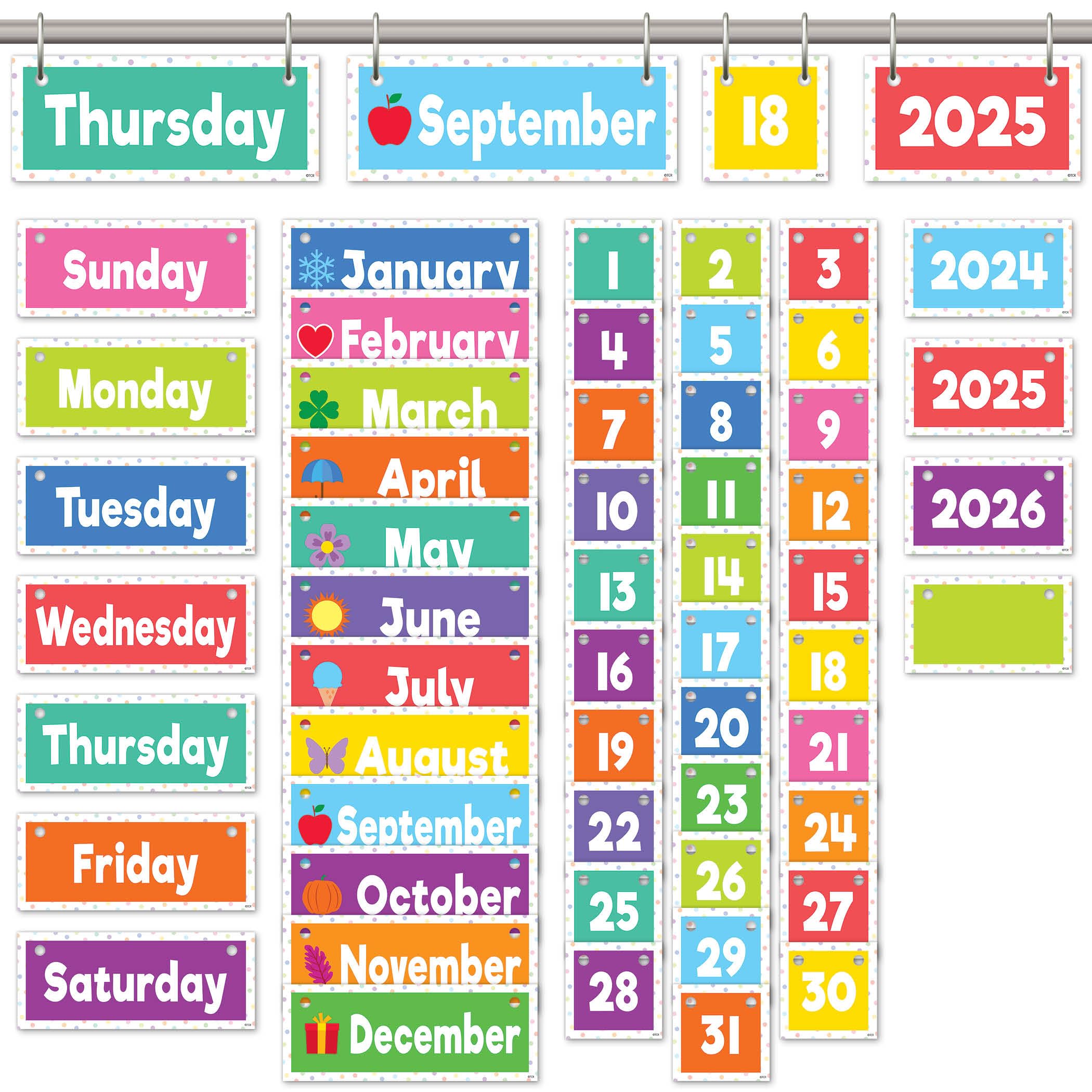 Calendrier à rabat coloré Teacher Created Resources pour bureau