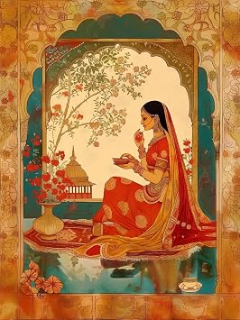 Wallbuddy Traditional Indian Woman Art Print, Pichwai Art Cultural Poster, Exquisite Home Decor, 12 x 18 inches 16 x 20