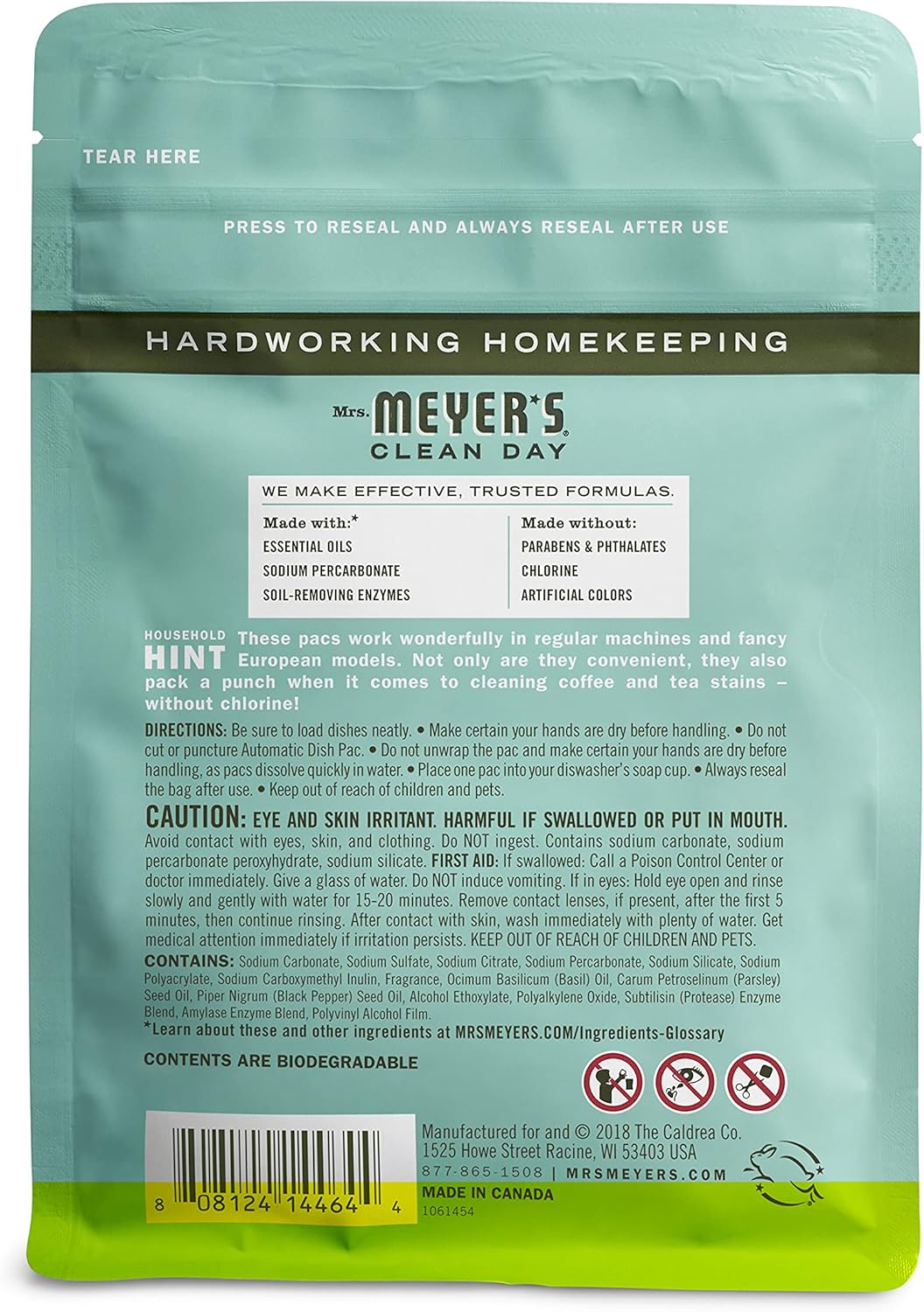 Mrs. Meyer's Clean Day Automatic Dishwashing Packs - 12.7 oz - Basil - 2 pk