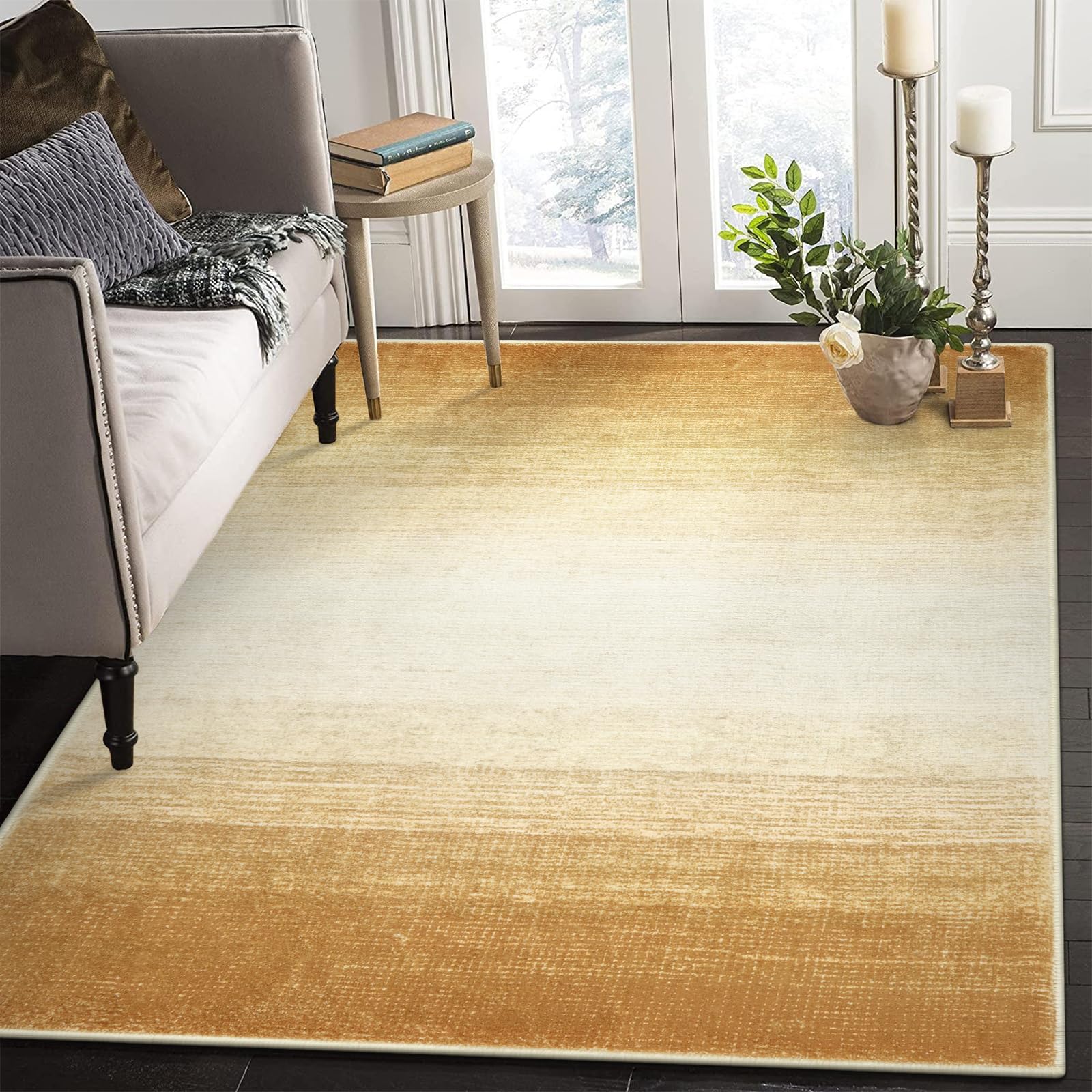Wonnitar Modern Ombre Washable Bedroom Rug, 3x5 Non-Slip Entryway Area Rug, Contemporary Soft Low Pile Living Room Throw Mat, Non-Shedding Floor