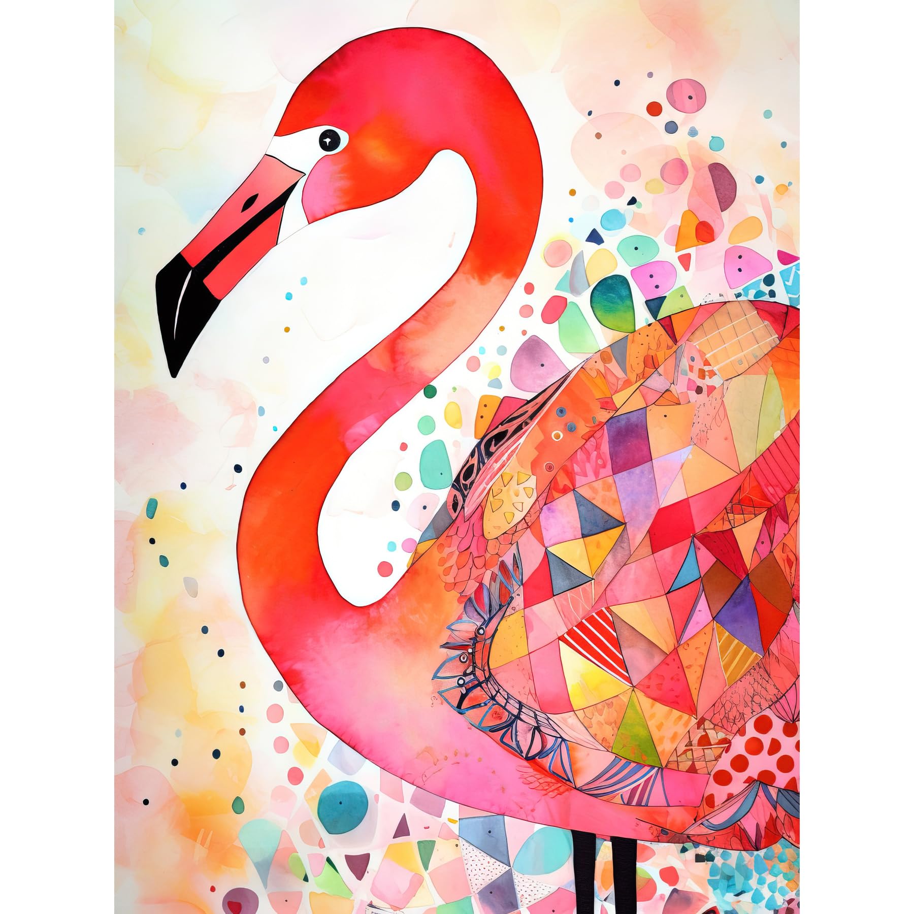 Artery8 Flamingo Bird With Patterns Folk Art Watercolour Painting Extra Large XL Wall Art Poster Print