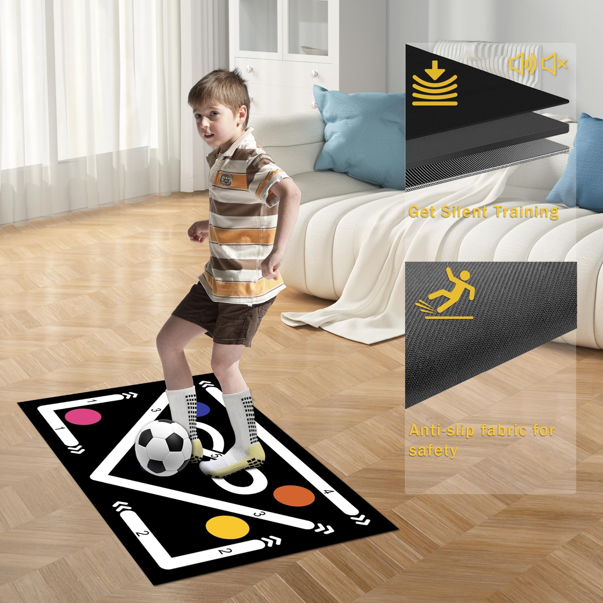 Voetbaltrainingsmat, voetbalvoetstaptrainingsmat, stille schokabsorptietrainingsmat, antislip voetbalvoetwerktrainingsmat, voetbaltrainingsapparatuur voor kinderen
