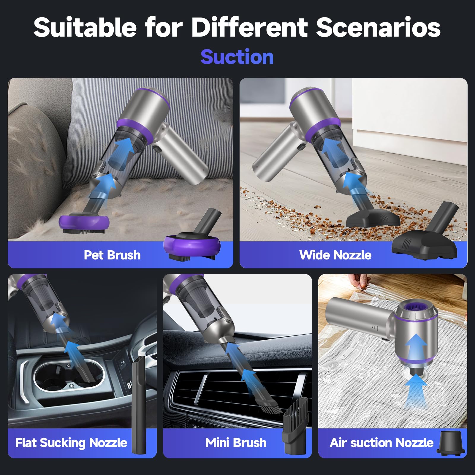 Aspiradora portátil inalámbrica para automóvil, 22000 PA, aspiradora de mano de alta potencia con motor sin escobillas, 11 en 1, mini aspiradora de mano recargable inalámbrica, plumero/soplador/bomba 2