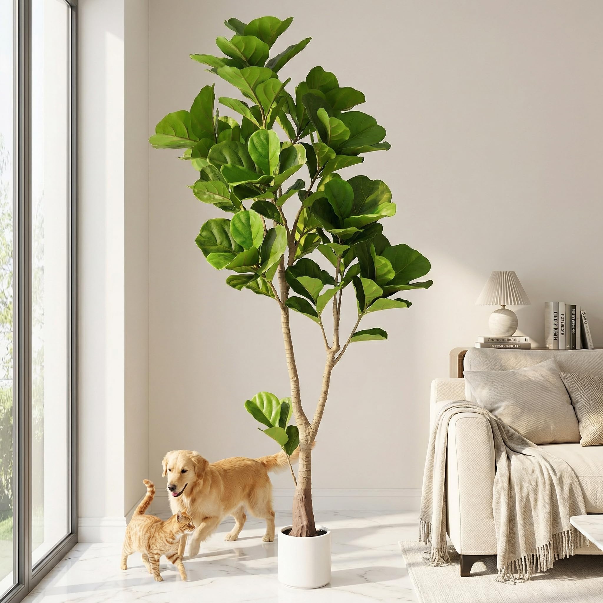 6ft Artificial Fiddle Leaf Fig Tree Tall Large Realistic Fake Ficus Lyrata Plant for Indoor Home Decor Office Living Room Floor Plant Modern Farmhouse