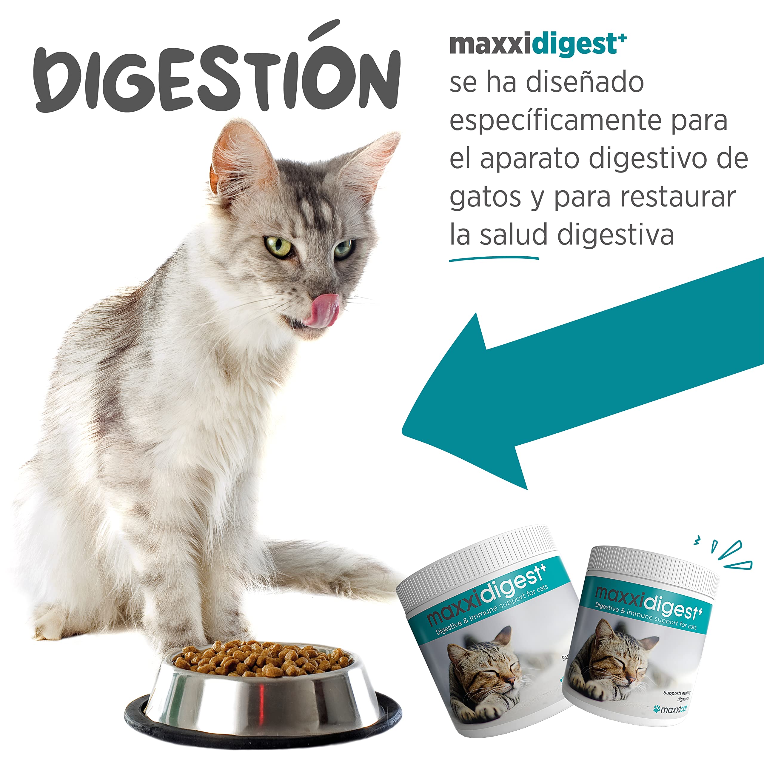 maxxipaws maxxidigest+ Prebióticos y Probióticos para Gatos - Soporte Digestivo e Inmunológico - Suplemento en Polvo, 200g