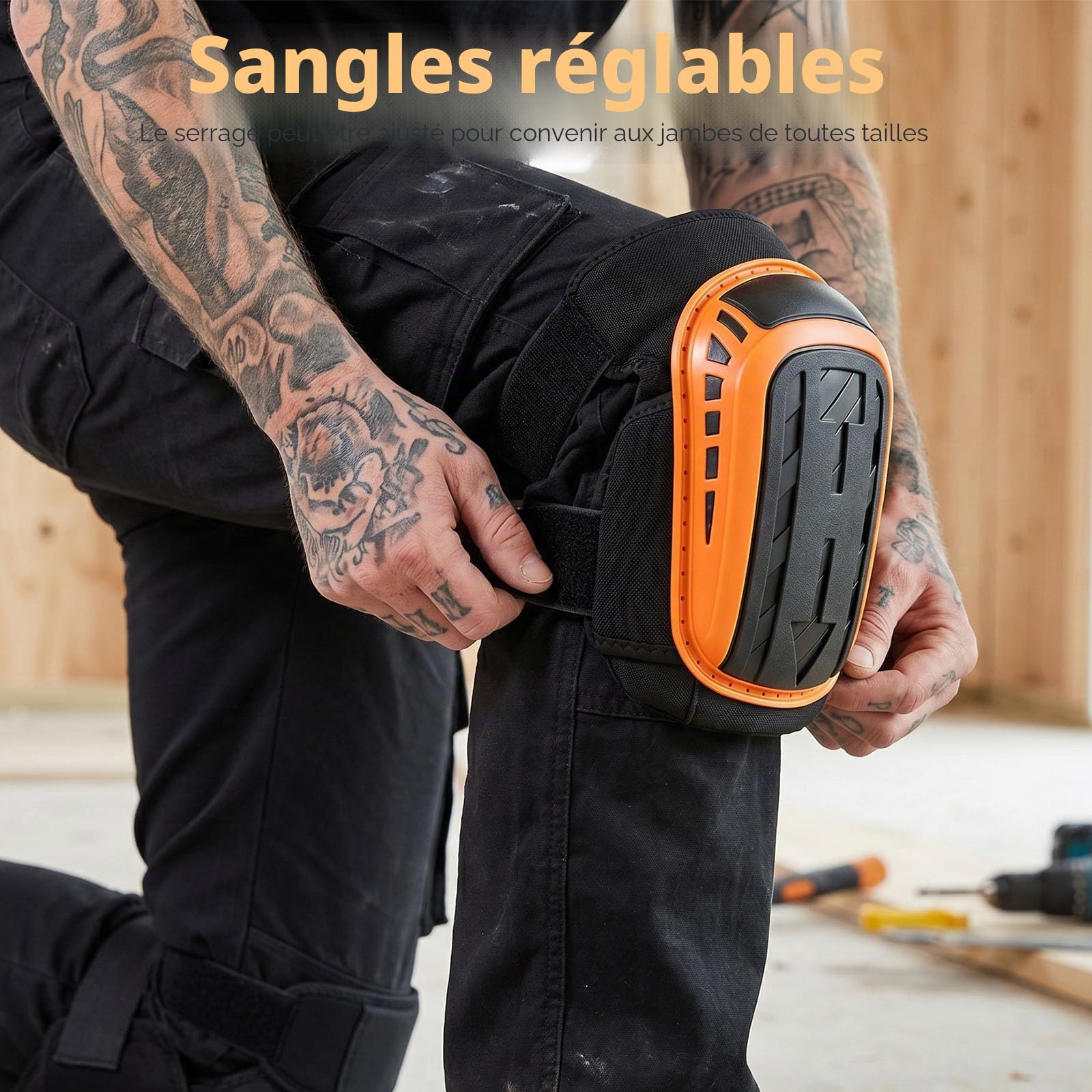 Genouillère Travail, Sangles Antidérapantes Réglables, Genouillères avec Rembourrage en robuste et Coussin de Gel pour Genouillère Carreleur, le Jardinage et la Construction
