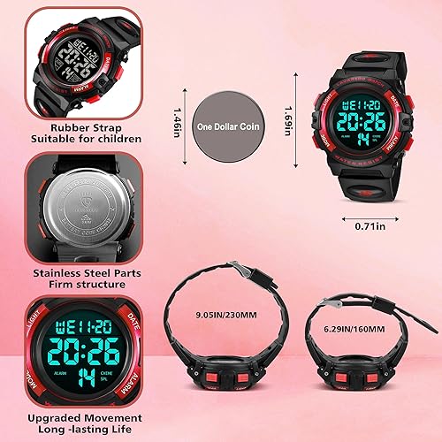 Miniatura 4 de Reloj para niños, reloj para niños de 3 a 15 años, reloj digital deportivo al aire libre, multifuncional, cronógrafo, LED, 50M impermeable, alarma,