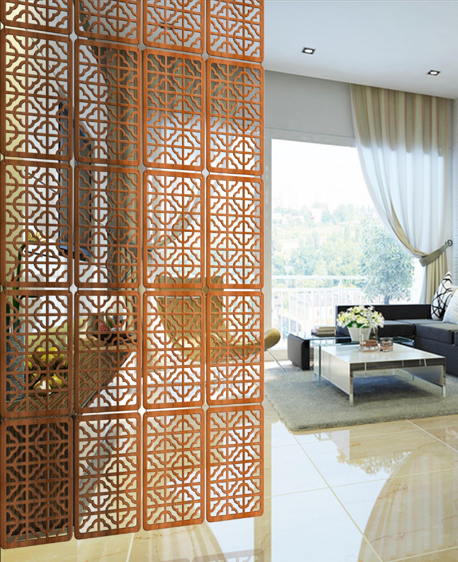 Planet Decor Attractive Hanging DIY Room Divider Decorative Wall Screen Partition for Decorating Living Room Bedroom Kitchen Office Restaurant Bar Hotel and Home Panel Set of 12 (Brown)-image-39