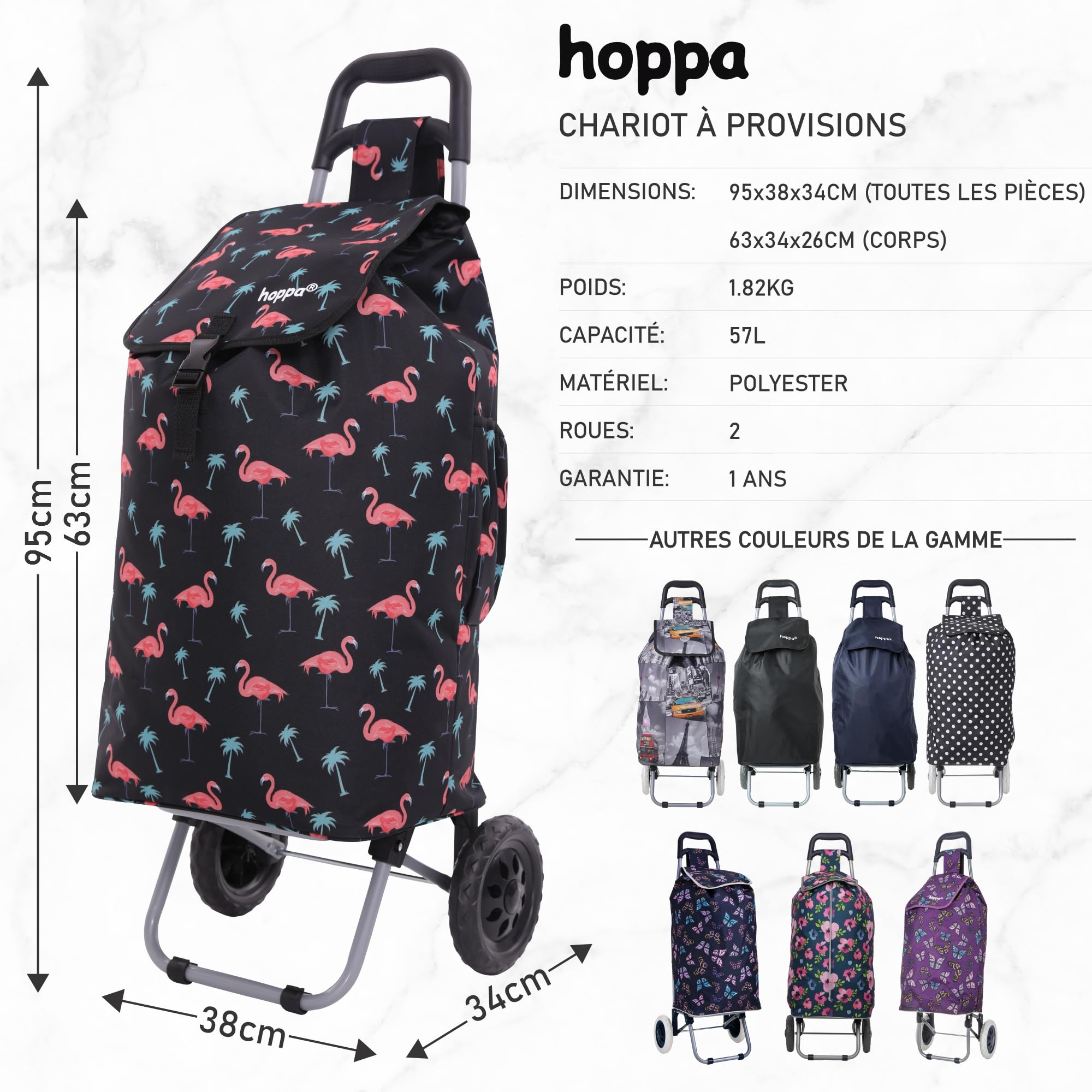 Hoppa 57L Chariot De Magasinage Léger, Résistant Et Pliable pour Un Rangement Facile avec 1 Ans De Garantie