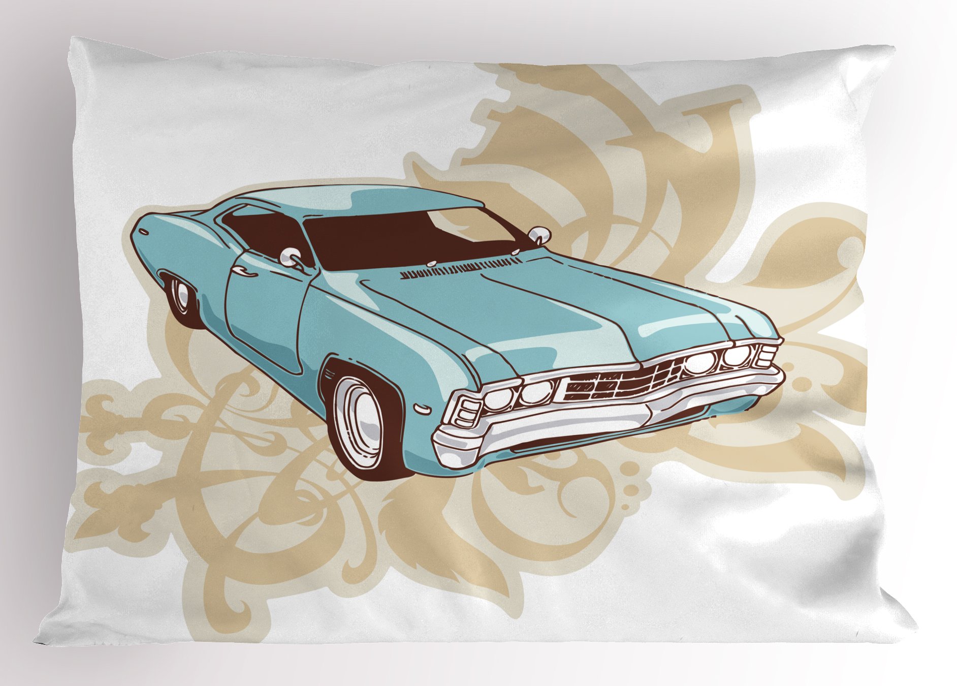 Ambesonne Cars Pillow Sham, Classical Sport Car with Abstract Design in The Background Retro Style Vehicle, Decorative Standard Size Printed Pillowcase, 26