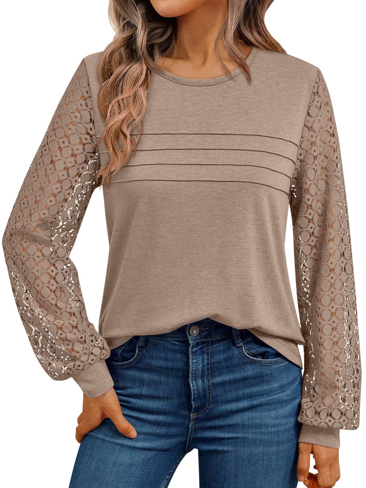 AUTOMET Women's Long Sleeve Tops Dressy Casual Shirts 2026 Summer Outfits Lace Business Blouses Cute T Shirts Clothes