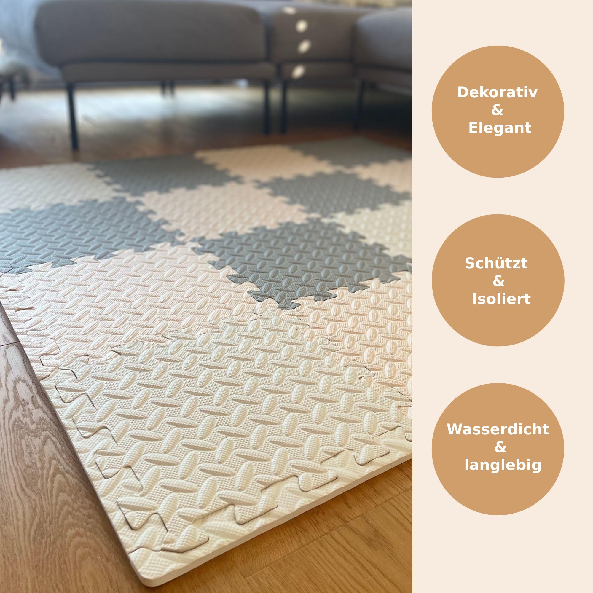 Kidkool Puzzlematte Spielmatte für Baby u. Kinder mit 18 Stück in Grau, Weiß und Beige Farben - 100% Ungiftig, rutschfest und Abwischbar | PUZZLEMAT