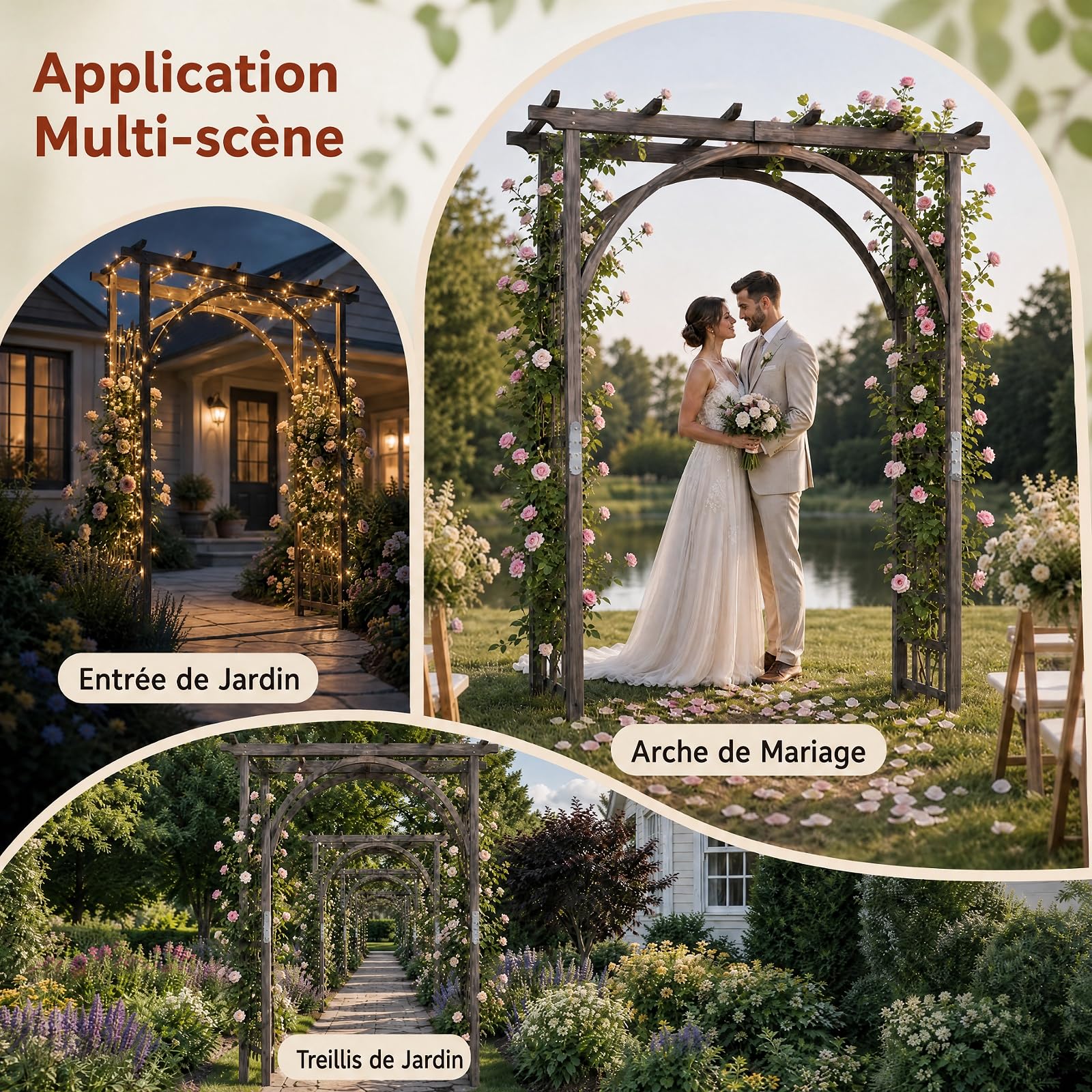 GYMAX Arche de Jardin en Bois pour Roses, Support pour Plantes Grimpantes | Arceau Décorative Extérieure à Sommet Plat, Structure Renforcée, pour Mariage Fête Pelouse et Arrière-Cour, 160x60x216cm