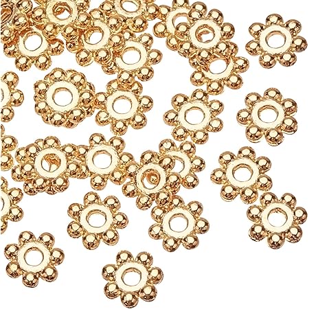 PH PandaHall Lot De 300 Perles D'espacement Dorées, 6 Styles En Alliage, Donut, Bicône, Fleur, Perles En Vrac, Flocon De Neige, Breloques Pour Bracelets, Colliers, Boucles D'oreilles, Fournitures De