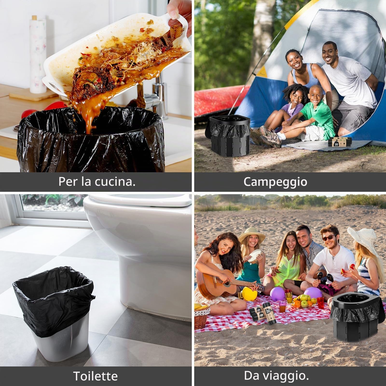 60 Pezzi Sacchetti per WC Campeggio, 30L Sacchetti Igienici Biodegradabili, Sacchetto della Spazzatura Biodegradabile per Toilette Portatili, Campeggio e Viaggi
