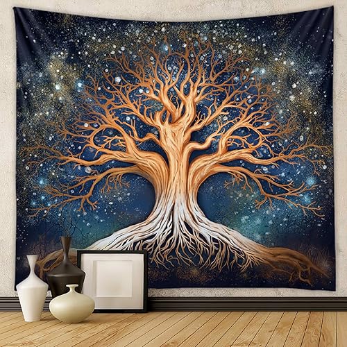 Tapzen Tapiz de árbol de la vida con diseño de estrella para dormitorio, diseño de bosque natural, para colgar en la pared, galaxia hippie, bohemio,