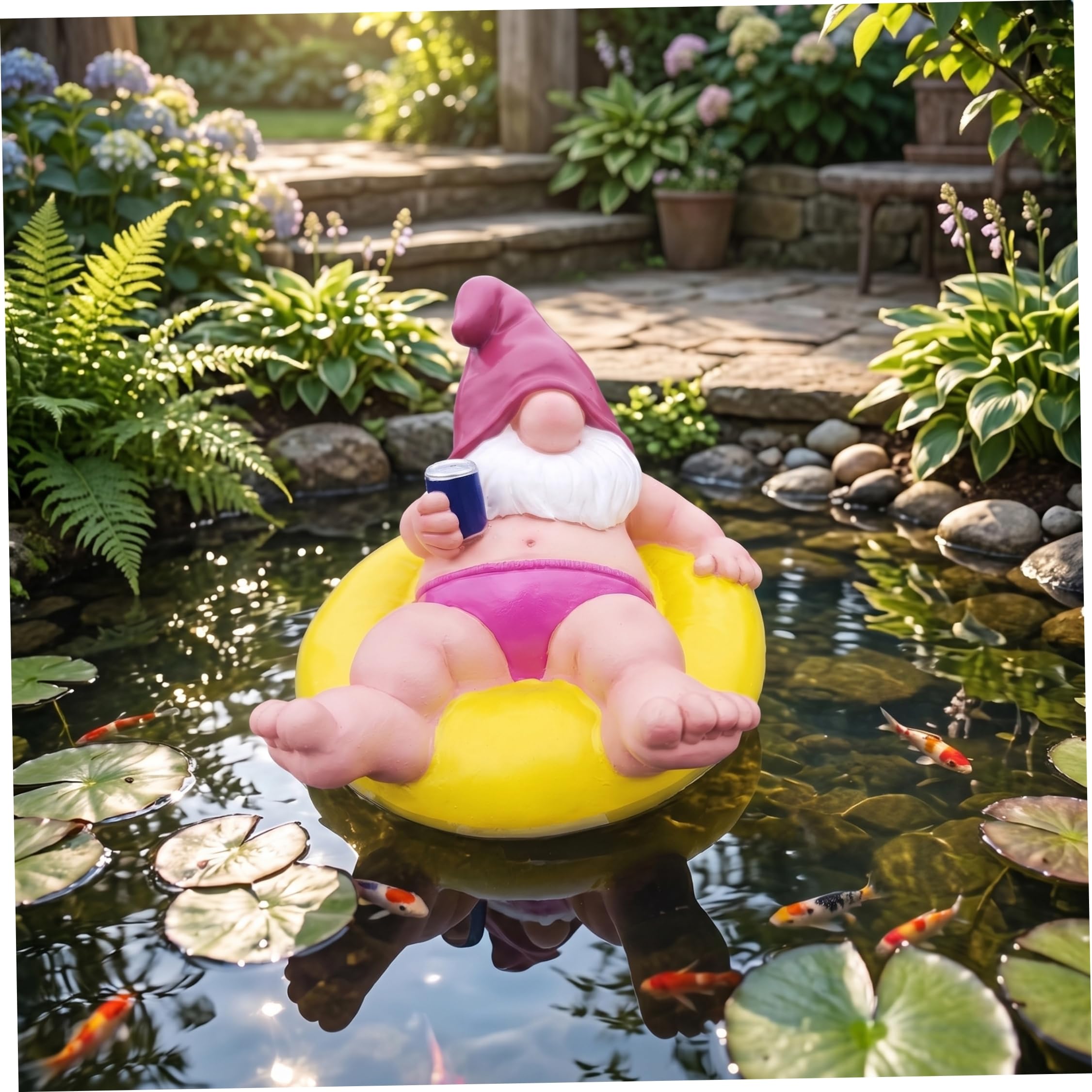 Statues, Nains de Jardin drôles, décoration de Jardin Nain Flottant, Figurine Nain d'été en résine imperméable pour Piscine, étang et Patio, Jaune