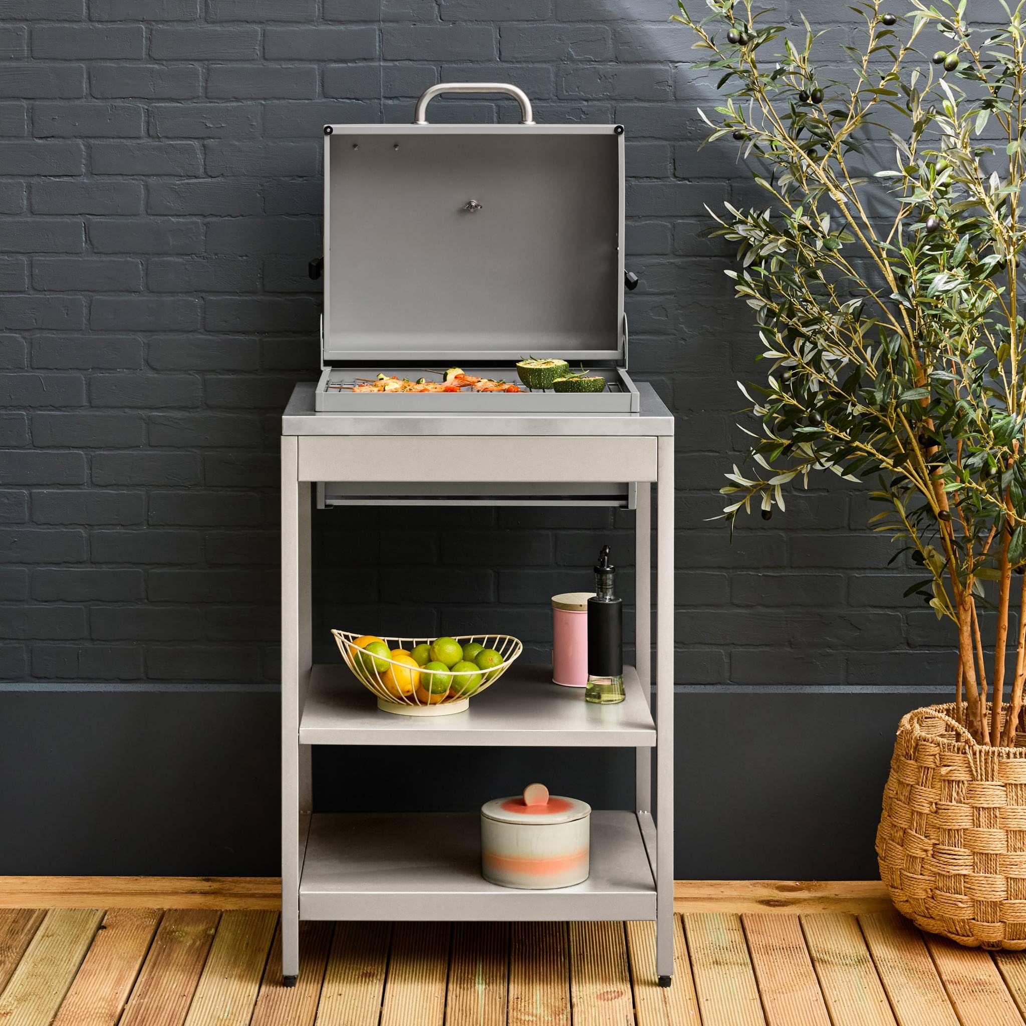Modulo cucina da esterno con barbecue a carbonella Beige - 60x52x108 cm