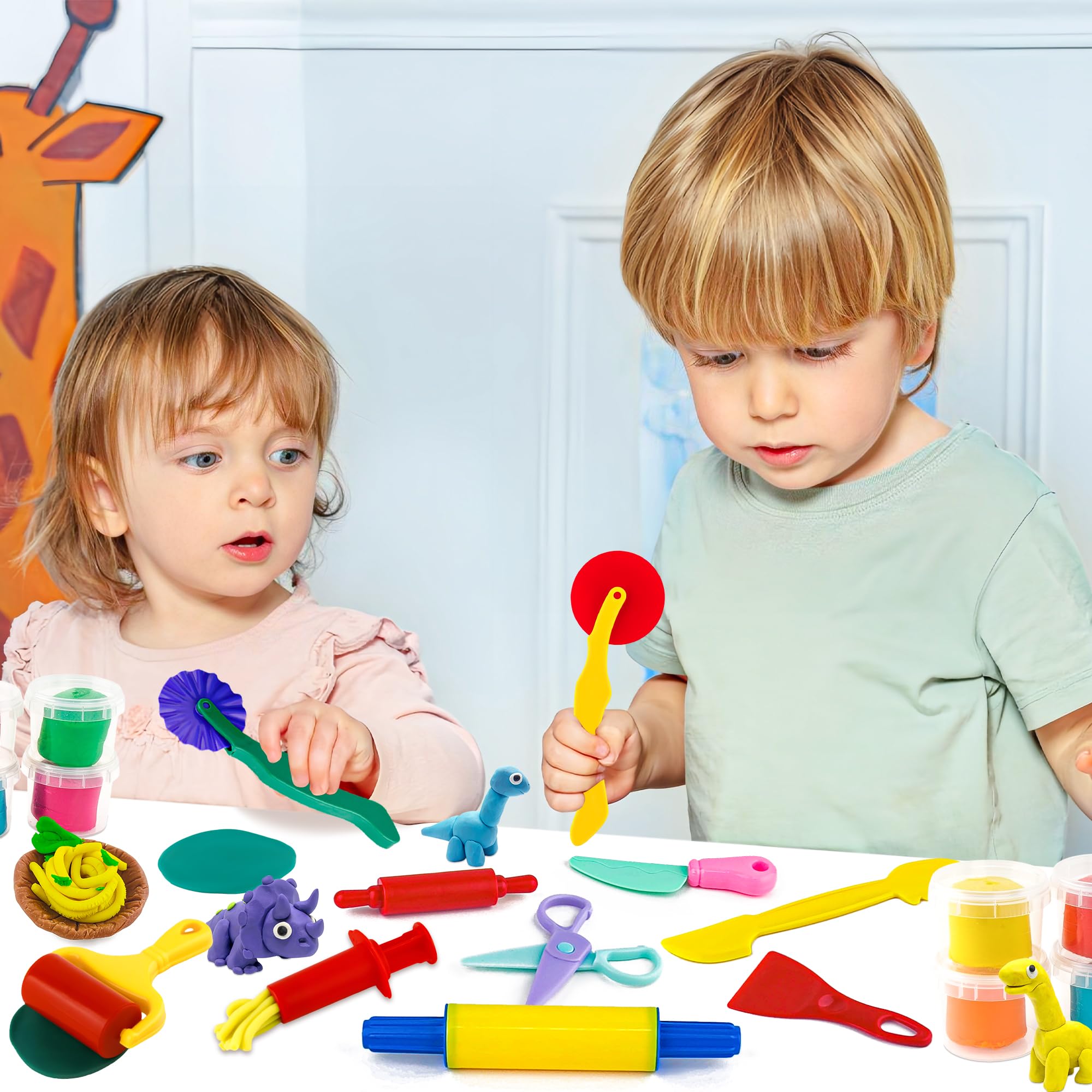 Oun Nana Playdough Tool Set for Kids, 10 PCS Basic Playdough Starter Set, Playdough Accessories with Pizza Cutter, Safety Scissors, Rolling Pin, Roller, Dough Extruder, Plastic Playdough Toys - Image 6