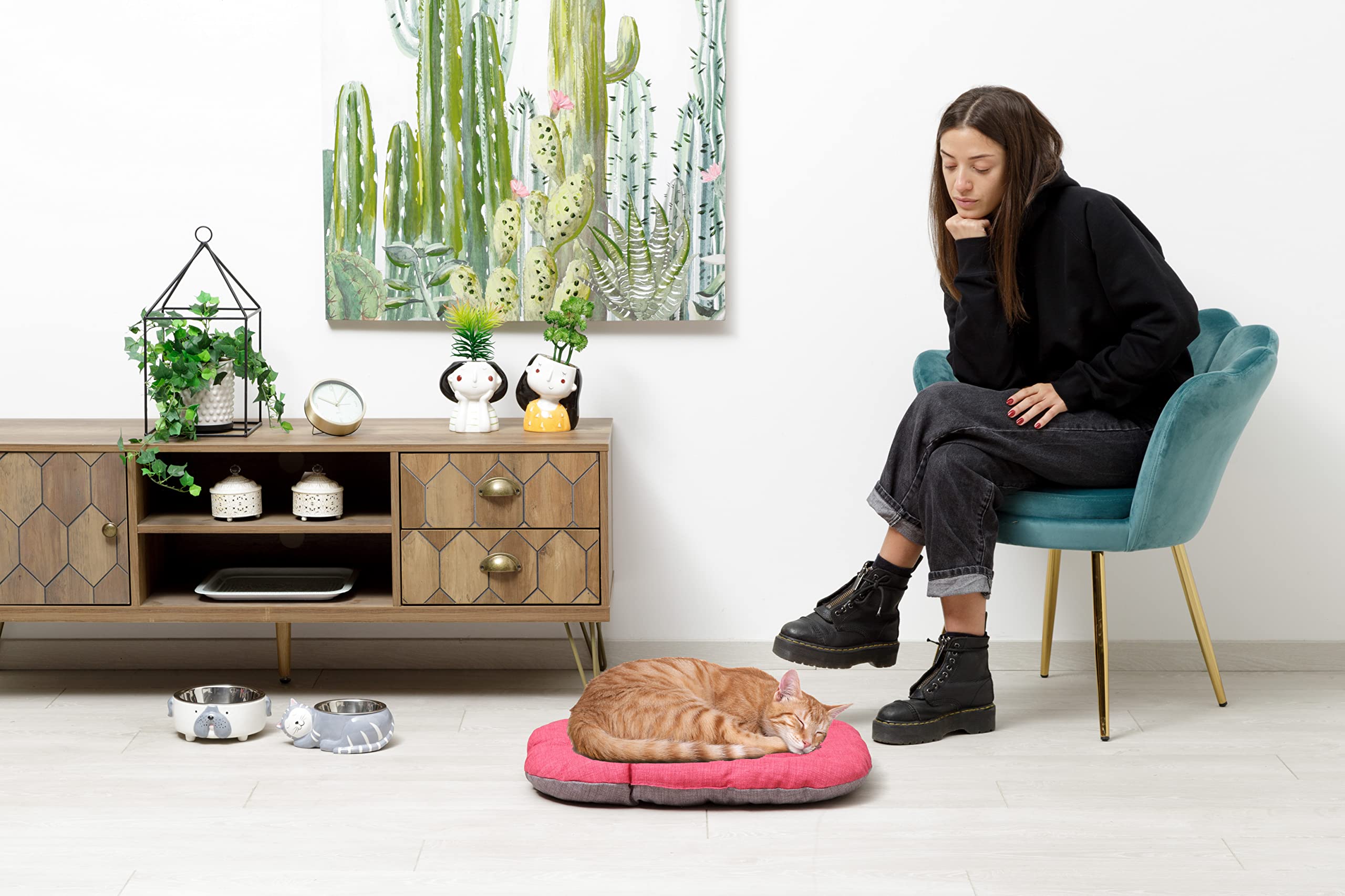 Baroni Home Cuscino Ovale per Cani e Gatti Tessuto Taglia, Imbottito con Morbido Foam, Utilizzabile su Entrambi i Lati (40x60x7 cm, Grigio e Bordeaux)