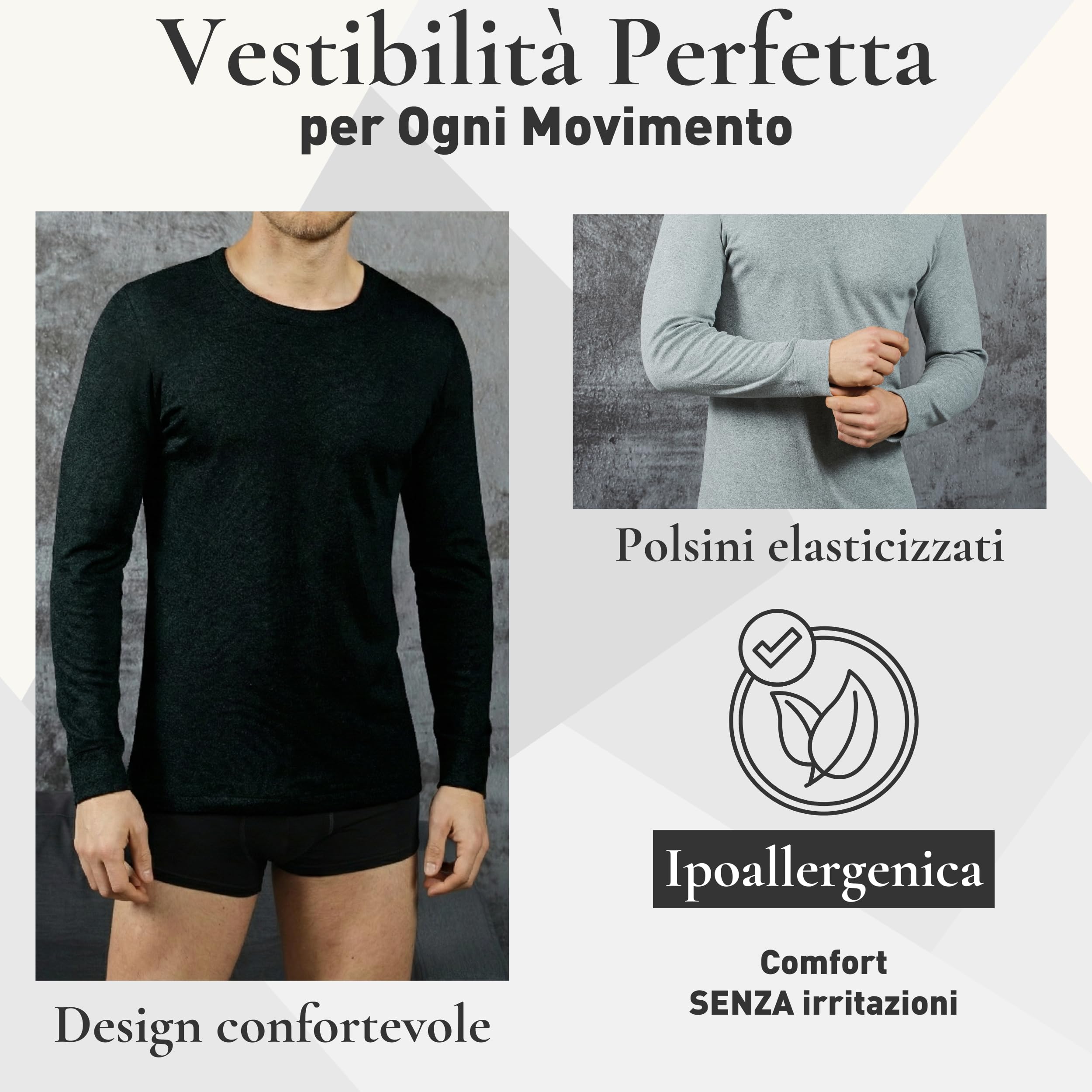 VP PINUCCIO VENEGONI Camiseta de manga larga para hombre (paquete de 2) 100% algodón afelpado | Camiseta térmica para hombre de invierno, cuello redondo, camiseta interior, fabricada en Italia