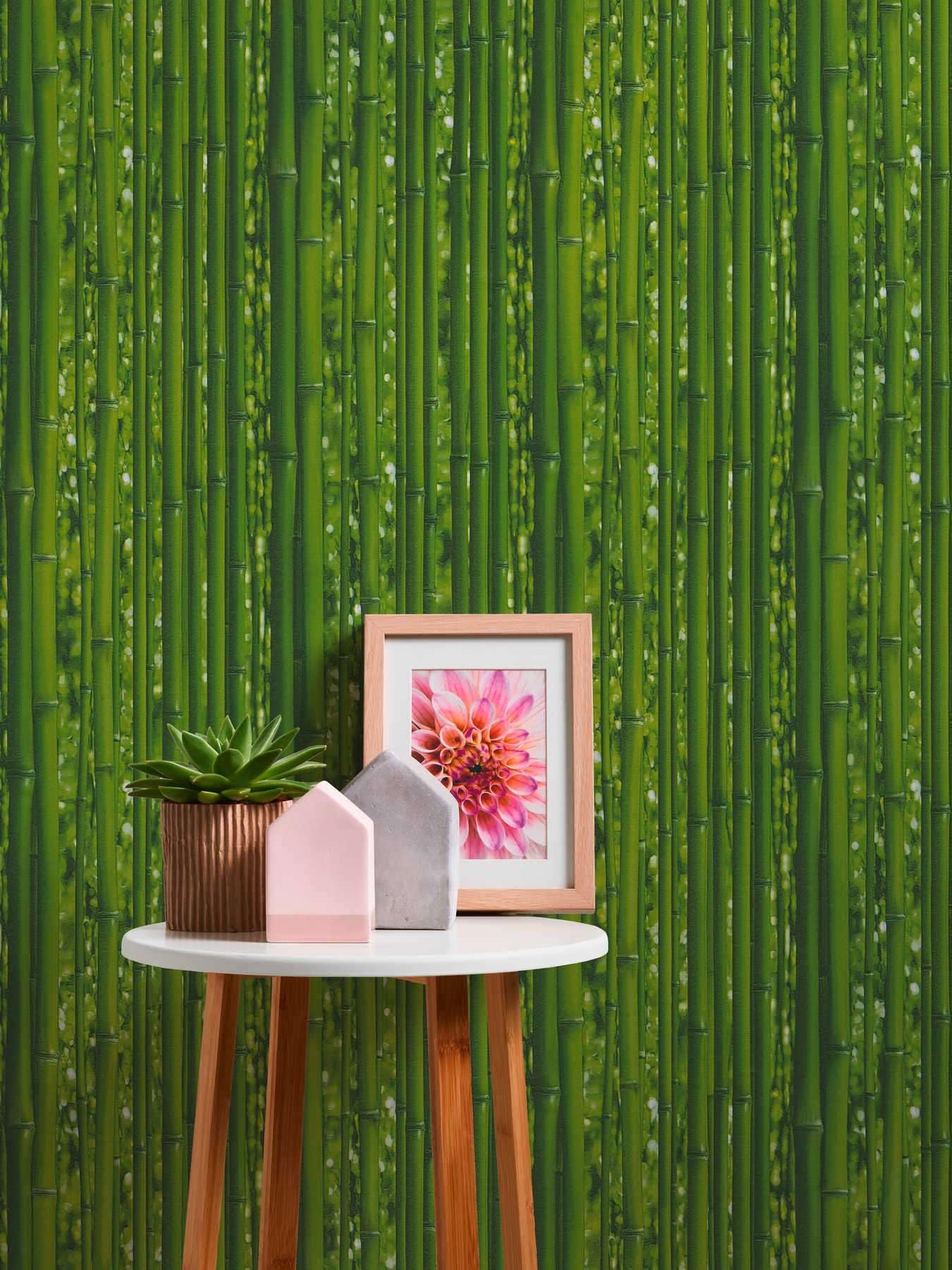 GAULAN 453906 - Papel pintado vinílico lavable de diseño de cañas de bambú verde tropical con textura en relieve para pared salón cocina baño dormitorio - Rollo de 10 m x 0,53 m
