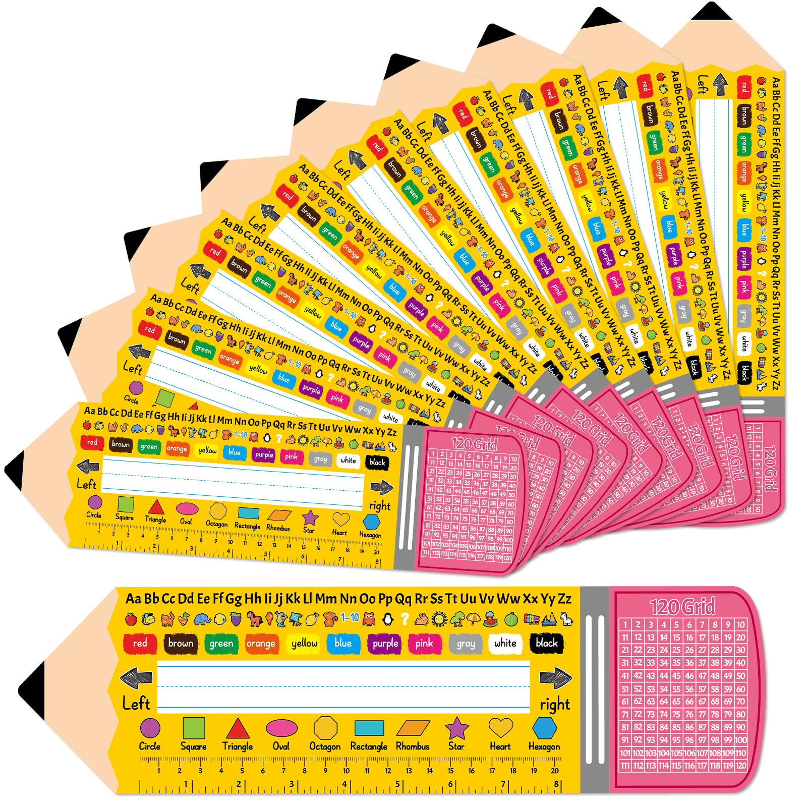 Chunnin 40Pcs Pencil Name Tags Desktop Reference Name Plates for School Classroom Decor Student Desks Name Tags with Rule Shapes Numbers and Alphabet Kindergarten Preschool First Grade