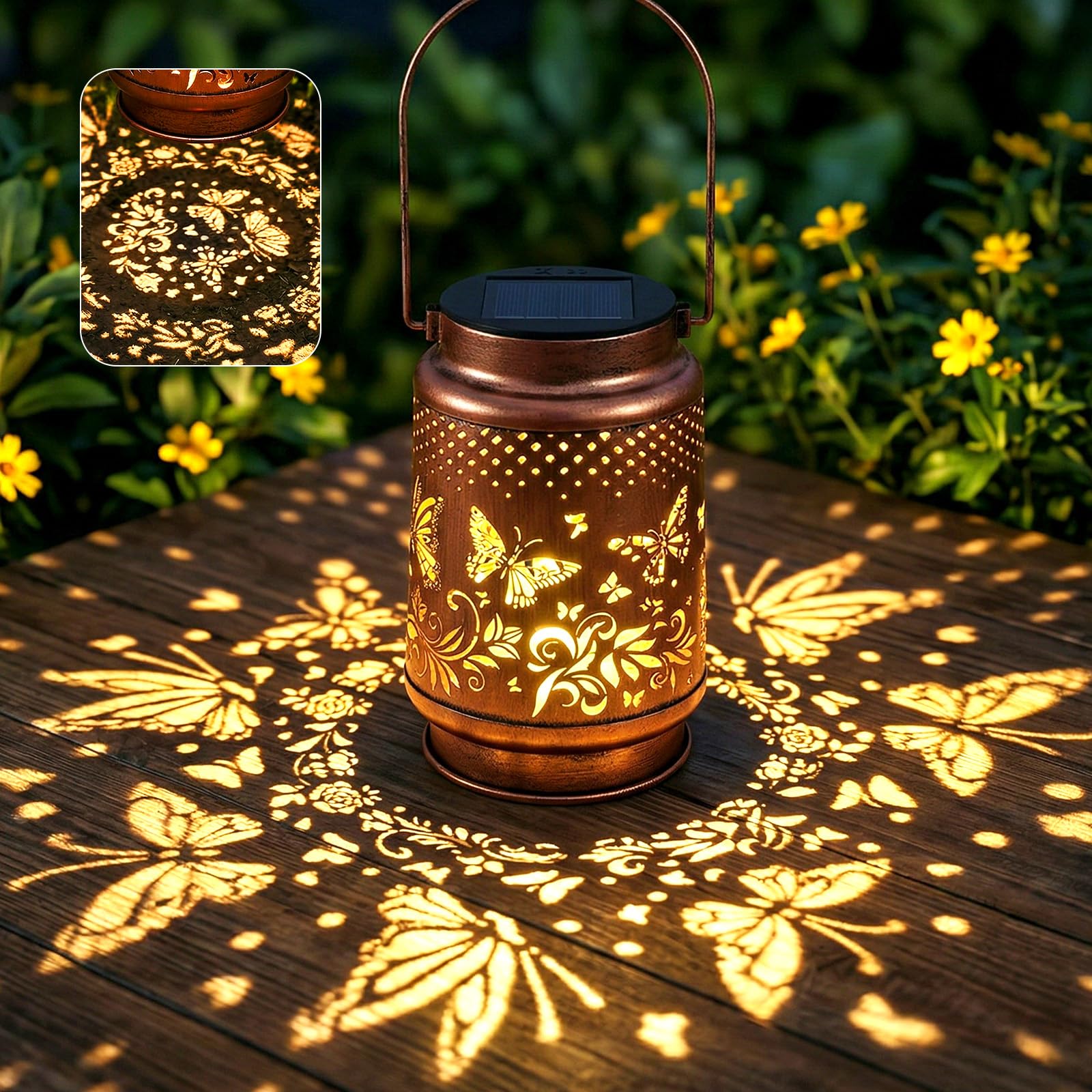 Solar Lanterns Light, Butterfly Solar Lanterns Outdoor Garden Ornaments, IP65 Waterproof Metal Hanging Lights for Patio, Yard, Ideal Butterfly Presents for Mother's Day, 1 Pack